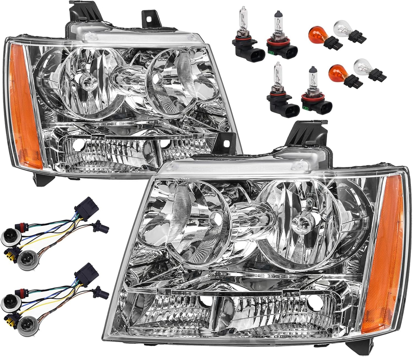 Headlights Assembly w/Bulbs & Harness for Chevy Tahoe 2007-2013