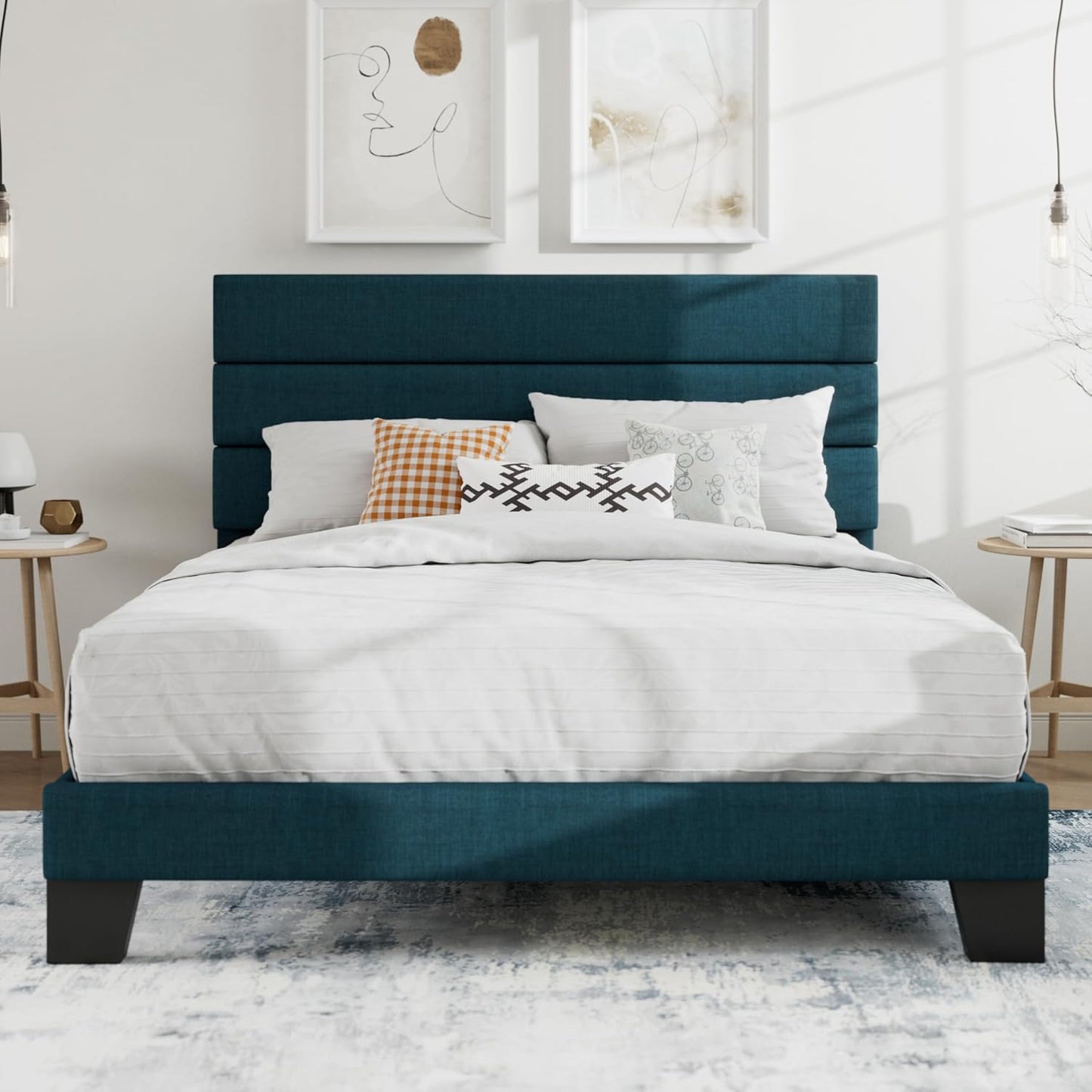 SHA CERLIN Queen Platform Bed Frame with Upholstered Headboard
