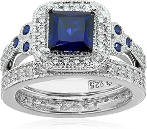 Antique Style Sterling Silver Ring Set with Asscher-Cut Cubic Zirconia
