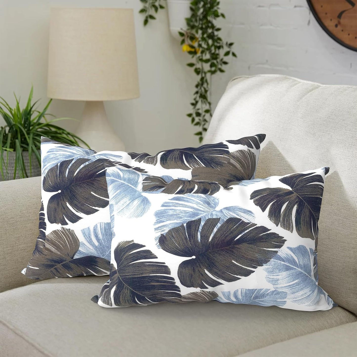 Pack of 2 Waterproof Outdoor Lumbar Pillows for Patio Use