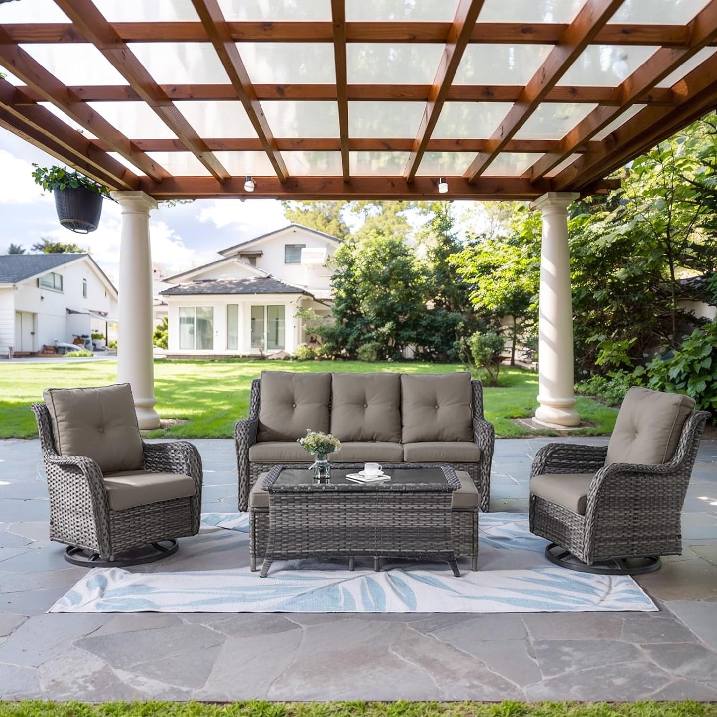 Wicker Outdoor Furniture Set - 6 Piece Patio Conversation Set
