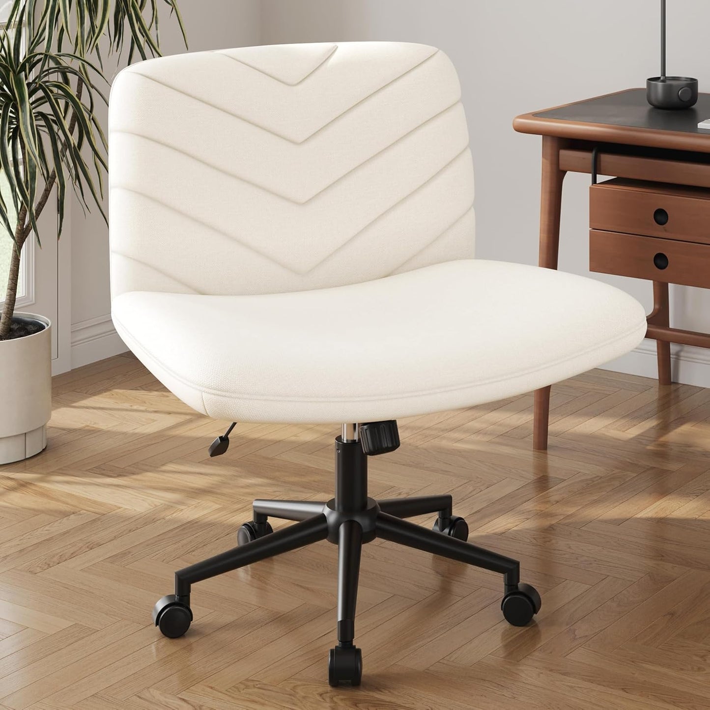 Yaheetech Beige Swivel Office Chair with Cross Leg Design