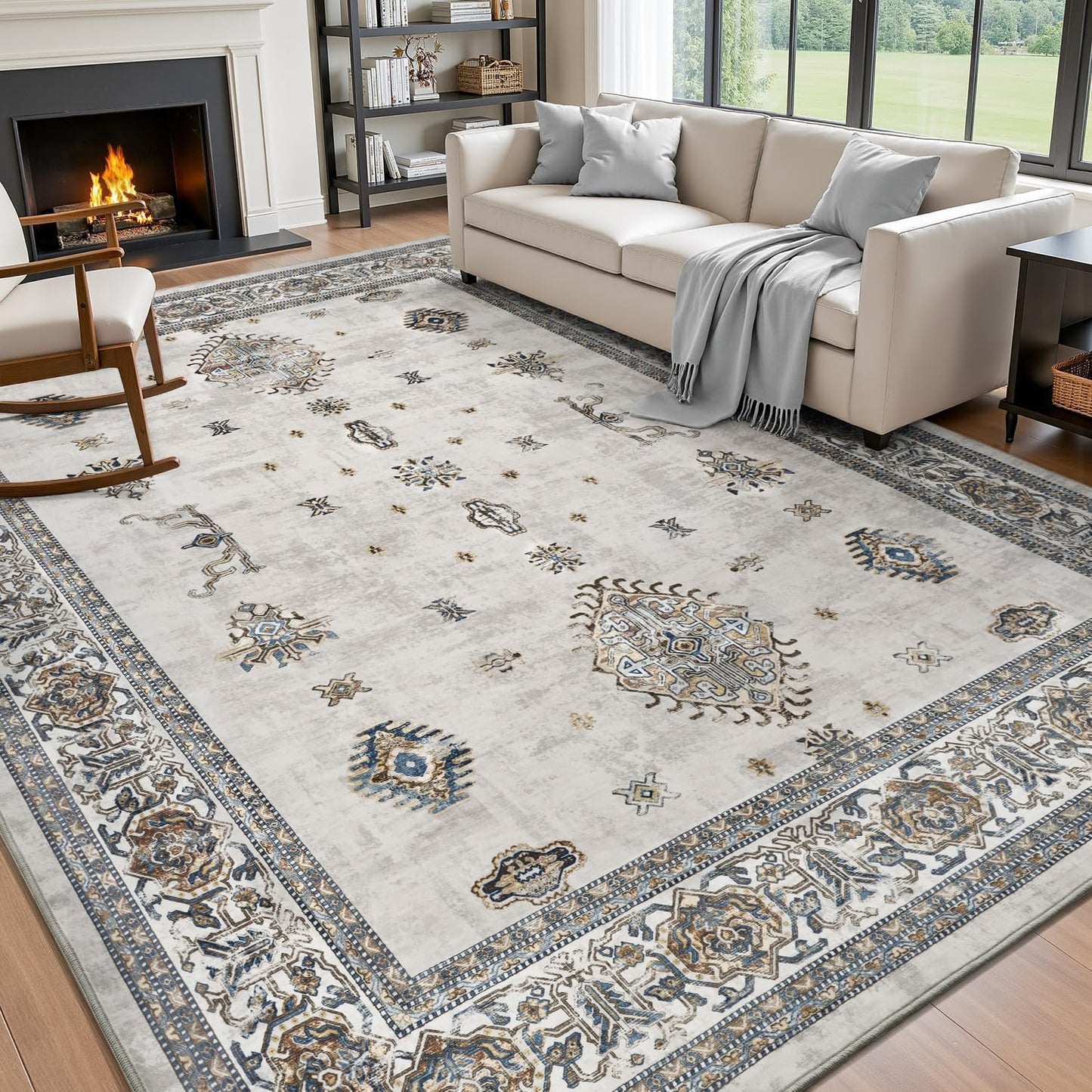 Vintage Area Rug 8X10 Soft Non Slip Carpet for Living Room