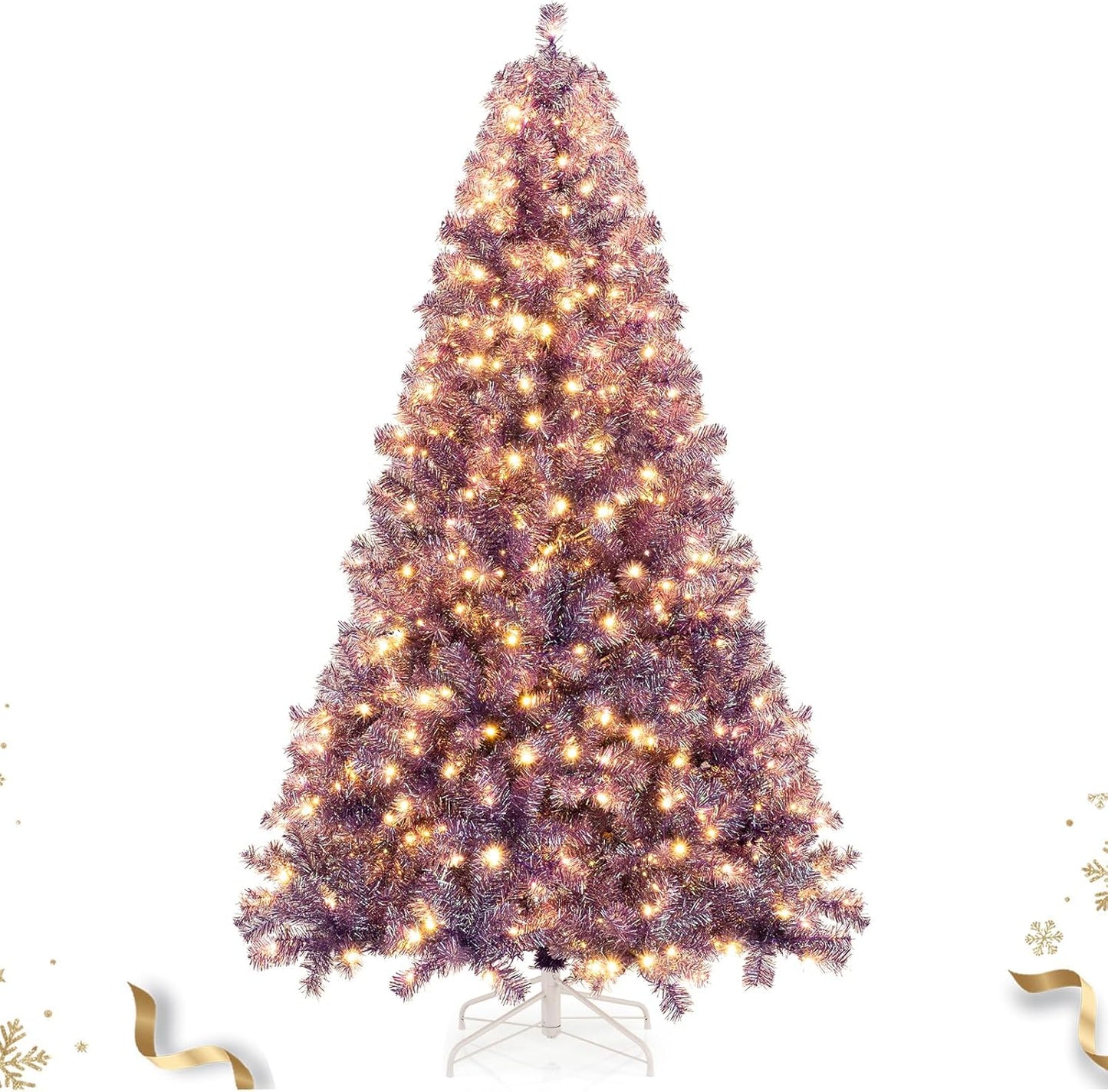7.5 Ft Pre-lit Tinsel Christmas Tree with 550 LED Lights