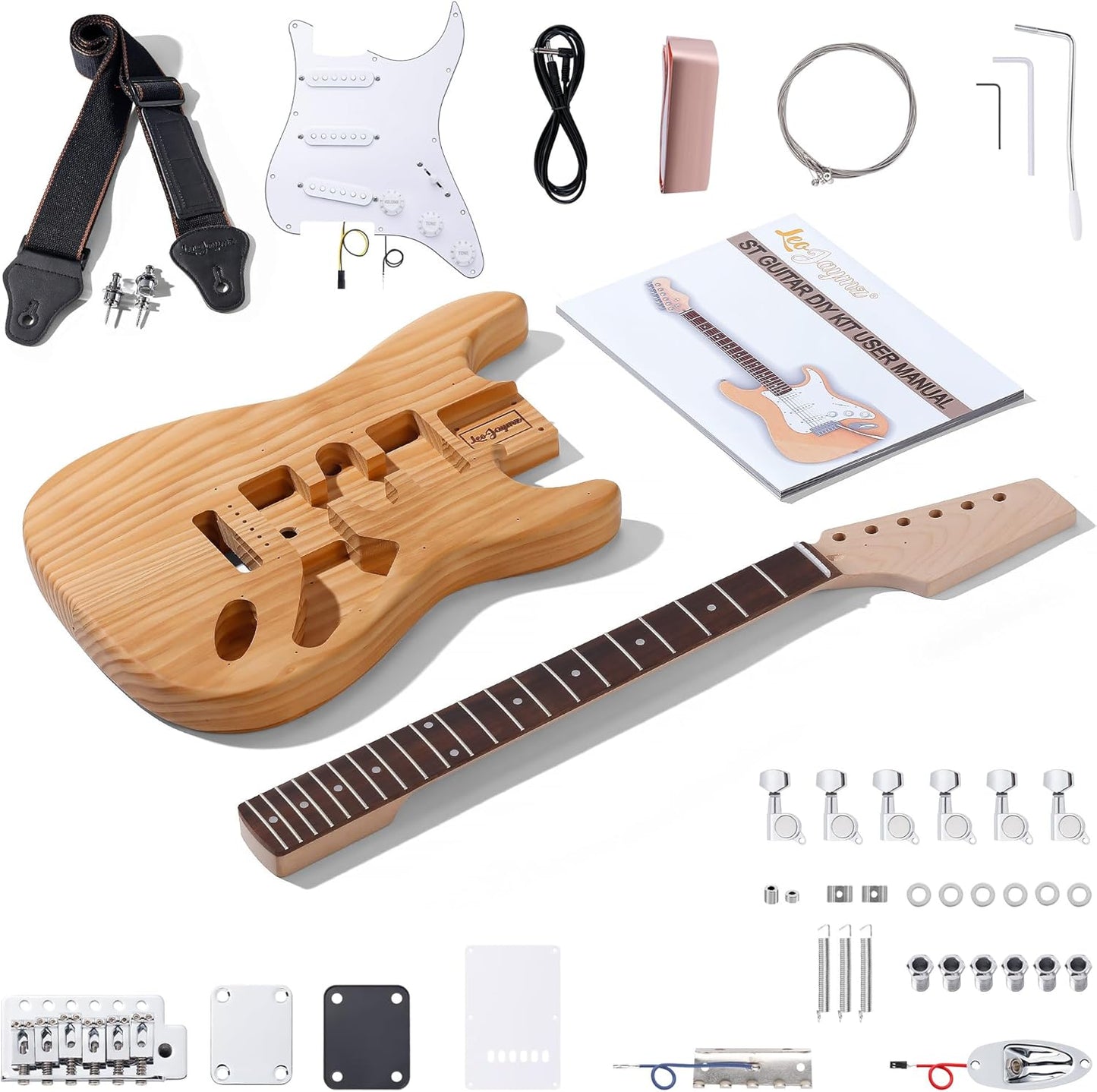 DIY ST Style Electric Guitar Kit with Roasted Pine Body and Maple Neck