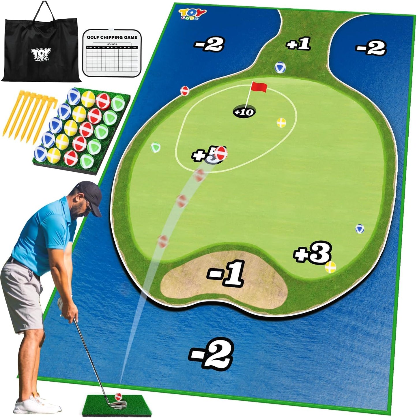 Patented Chipping Golf Mat for Family Fun