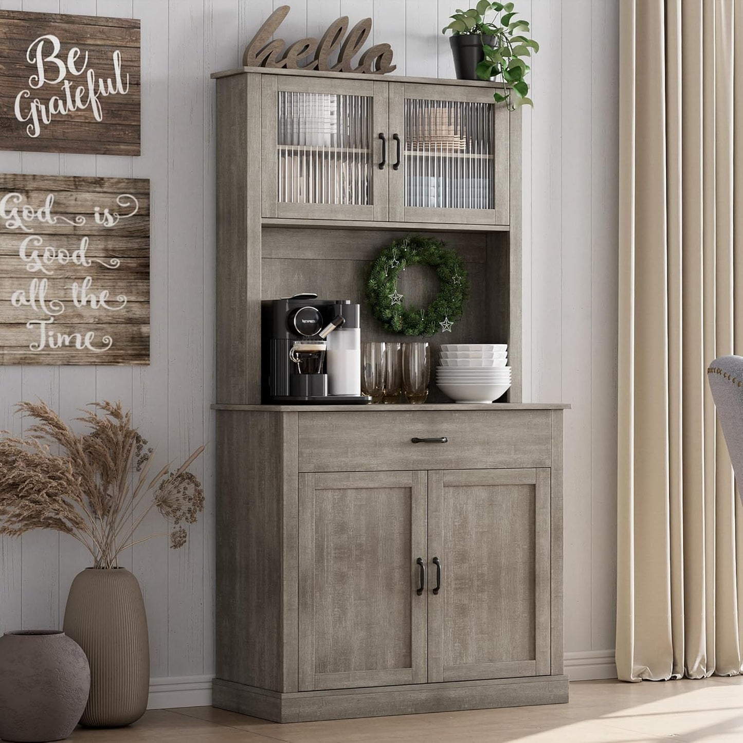 71 Tall Freestanding Kitchen Hutch - Stylish Storage Solution