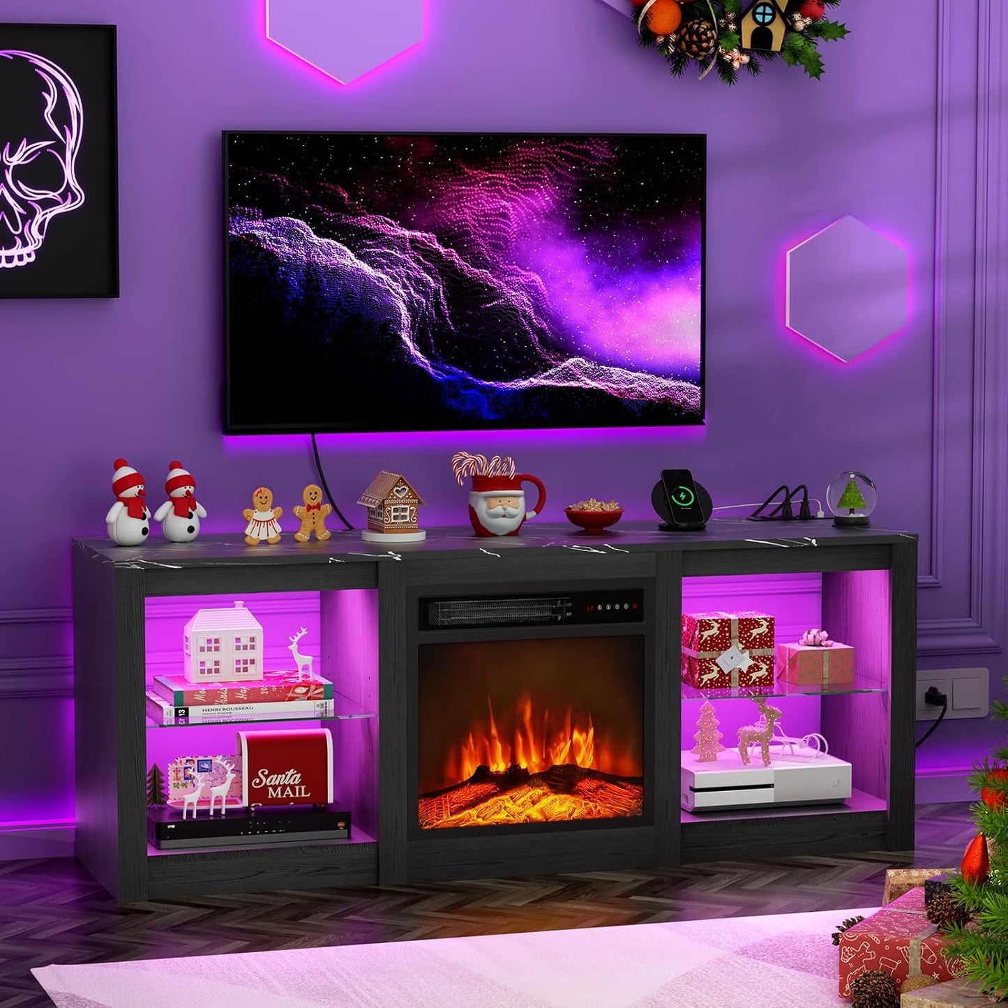 BREEZEHEAT 58'' Electric Fireplace TV Stand - Stylish Entertainment Center