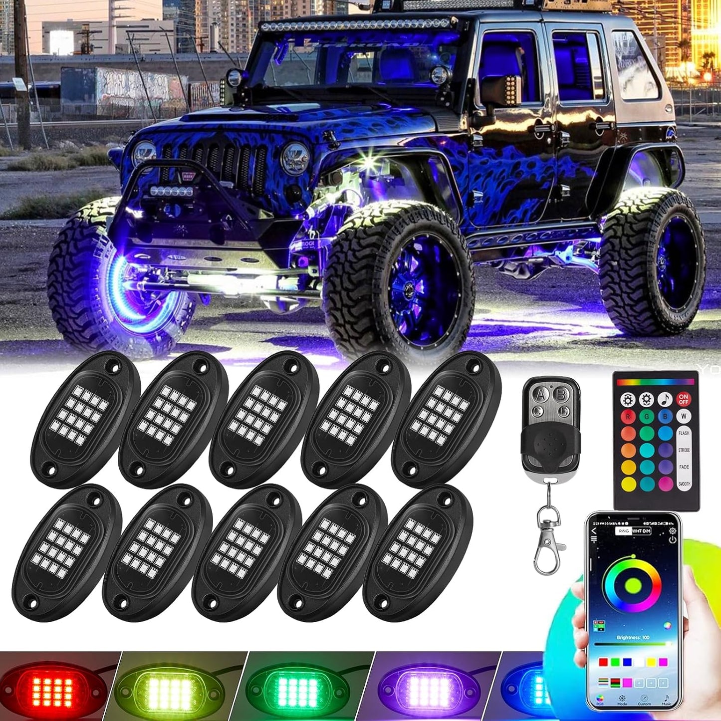10 Pods RGB LED Rock Lights for Trucks and Offroad Vehicles