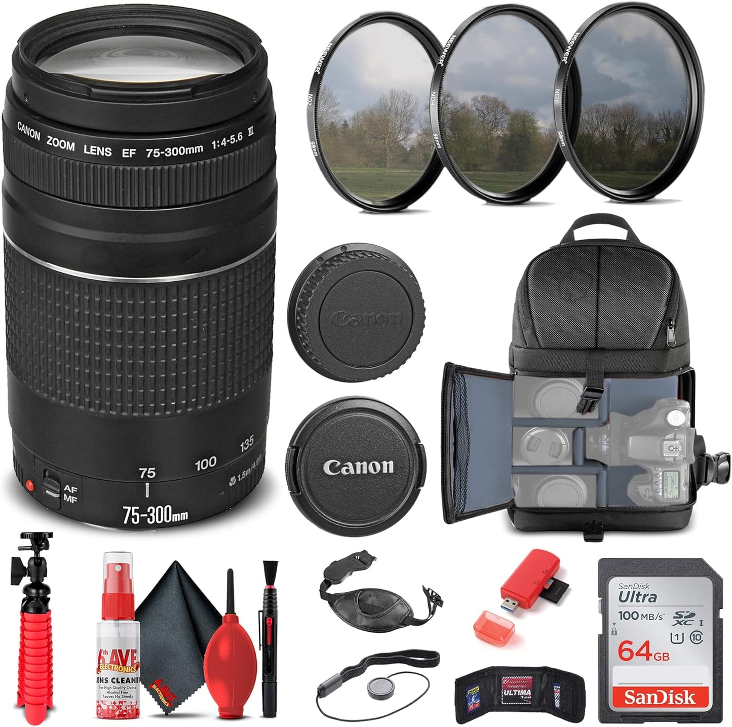 Canon EF 75-300mm f/4-5.6 III Lens Bundle with Accessories