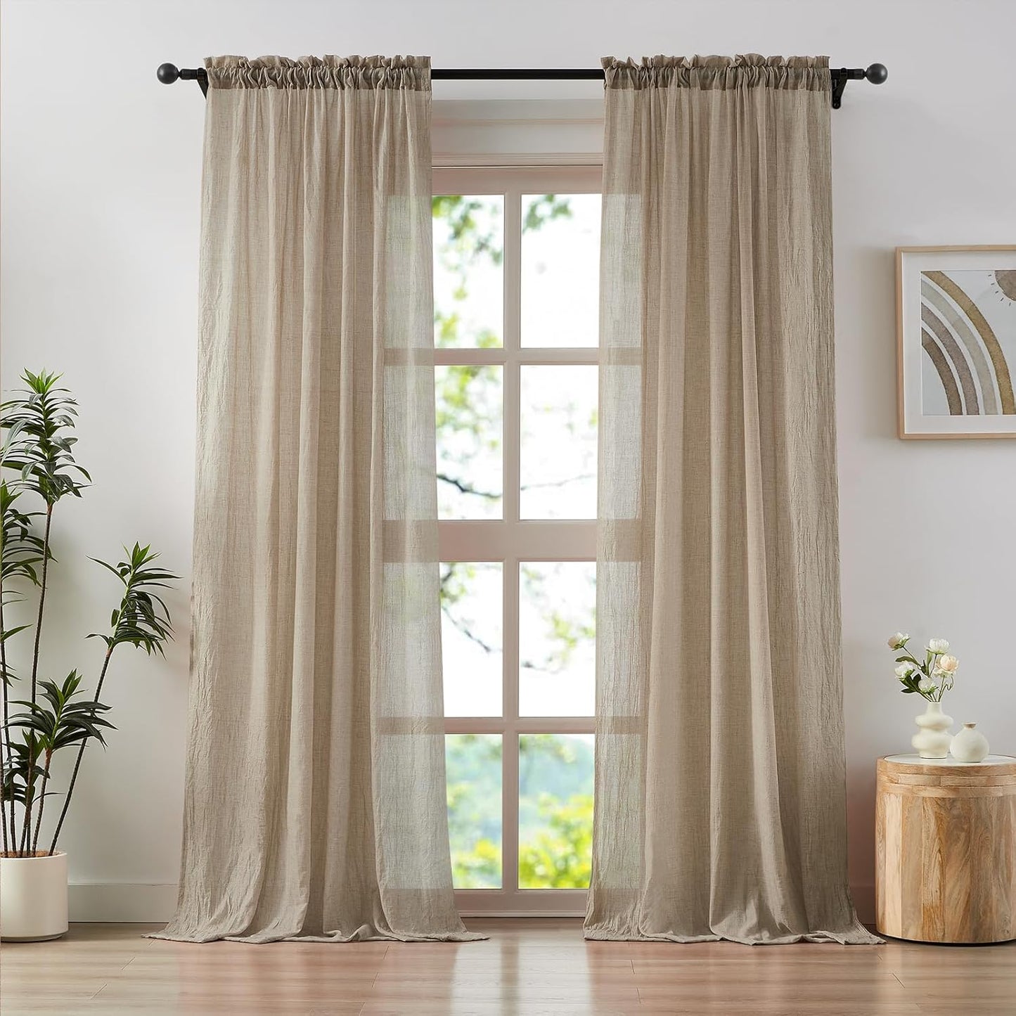 Elegant Tan Beige Sheer Curtains for Living Room and Patio Doors
