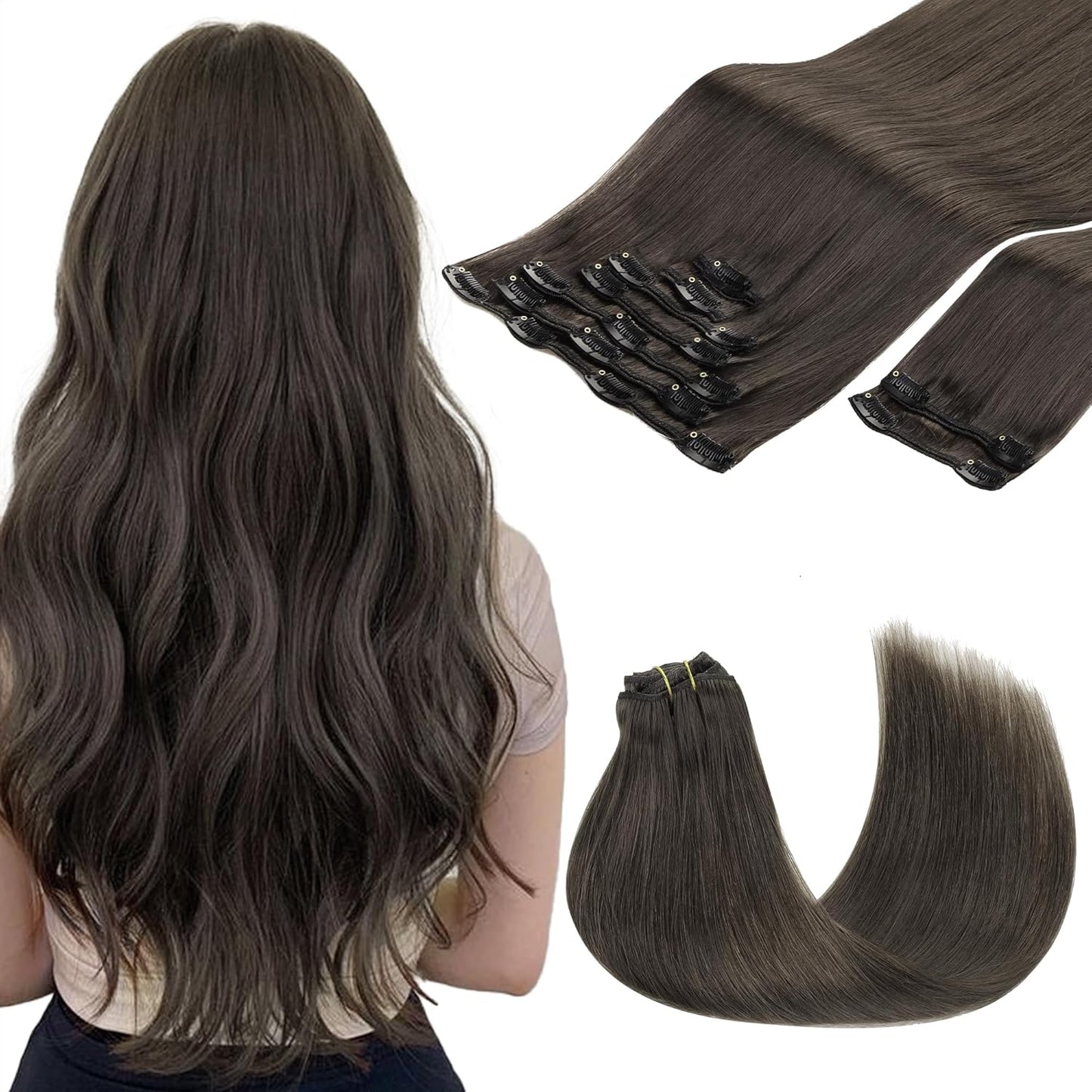 GOO GOO Clip in Hair Extensions for Women, 20in Mocha Brown