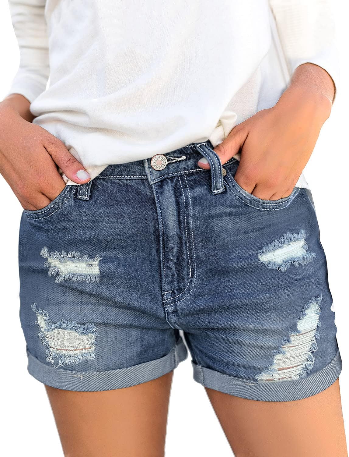Luvamia Women's Ripped High Waisted Denim Shorts for Summer Fun