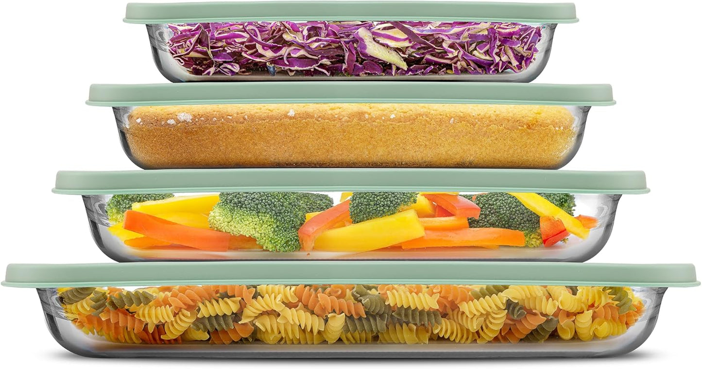 Borosilicate Glass Oven Dishes Set with Sage Green Lids