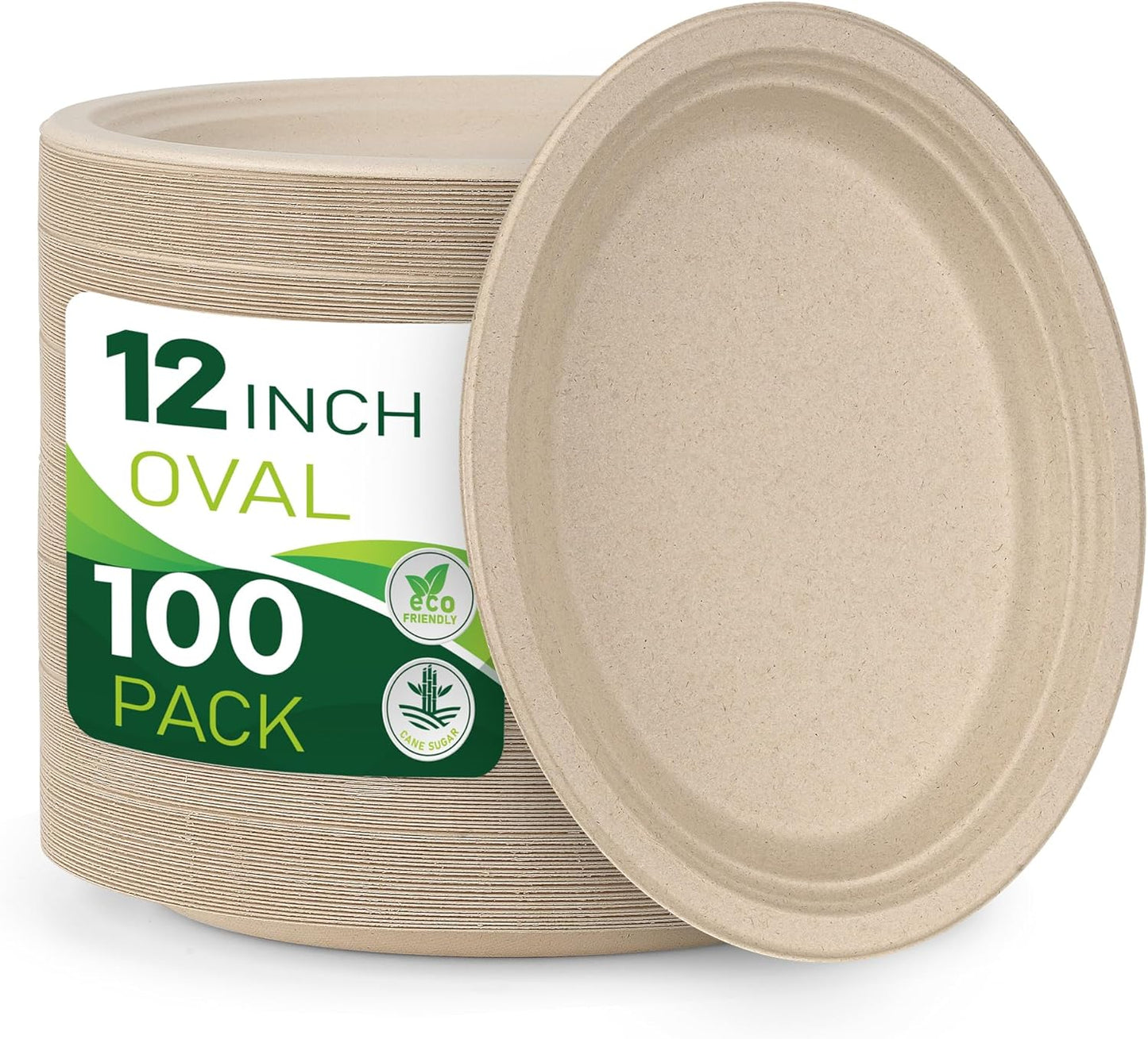 100PCS Compostable Oval Paper Plates for Eco-Friendly Dining
