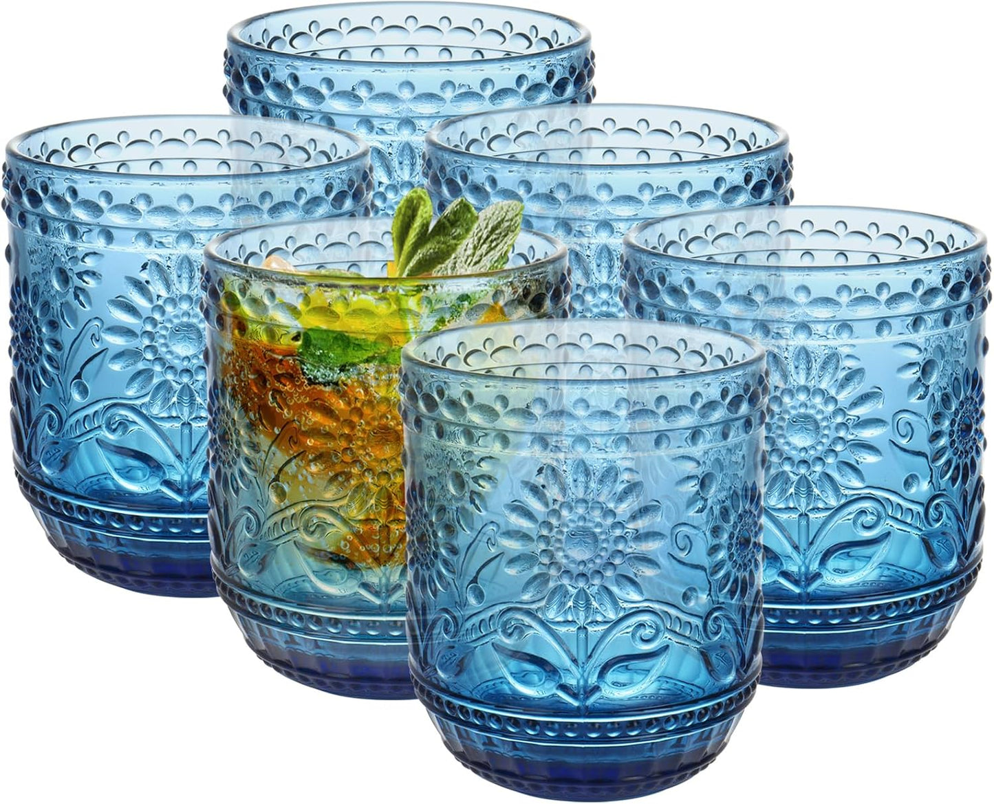Vintage Drinking Glass Set of 6 - Elegant Floral Design
