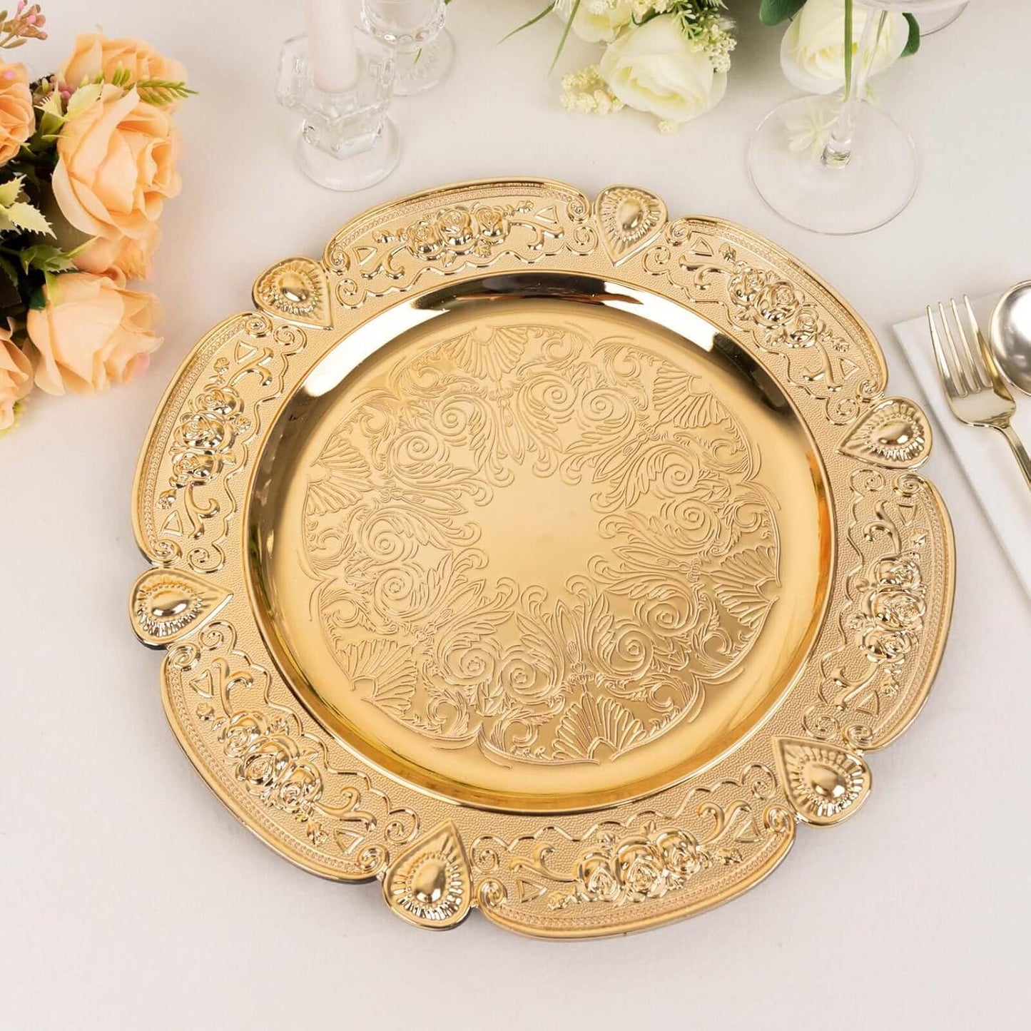 Set of 6 Gold Acrylic Charger Plates - Elegant Decorative Serving Plates