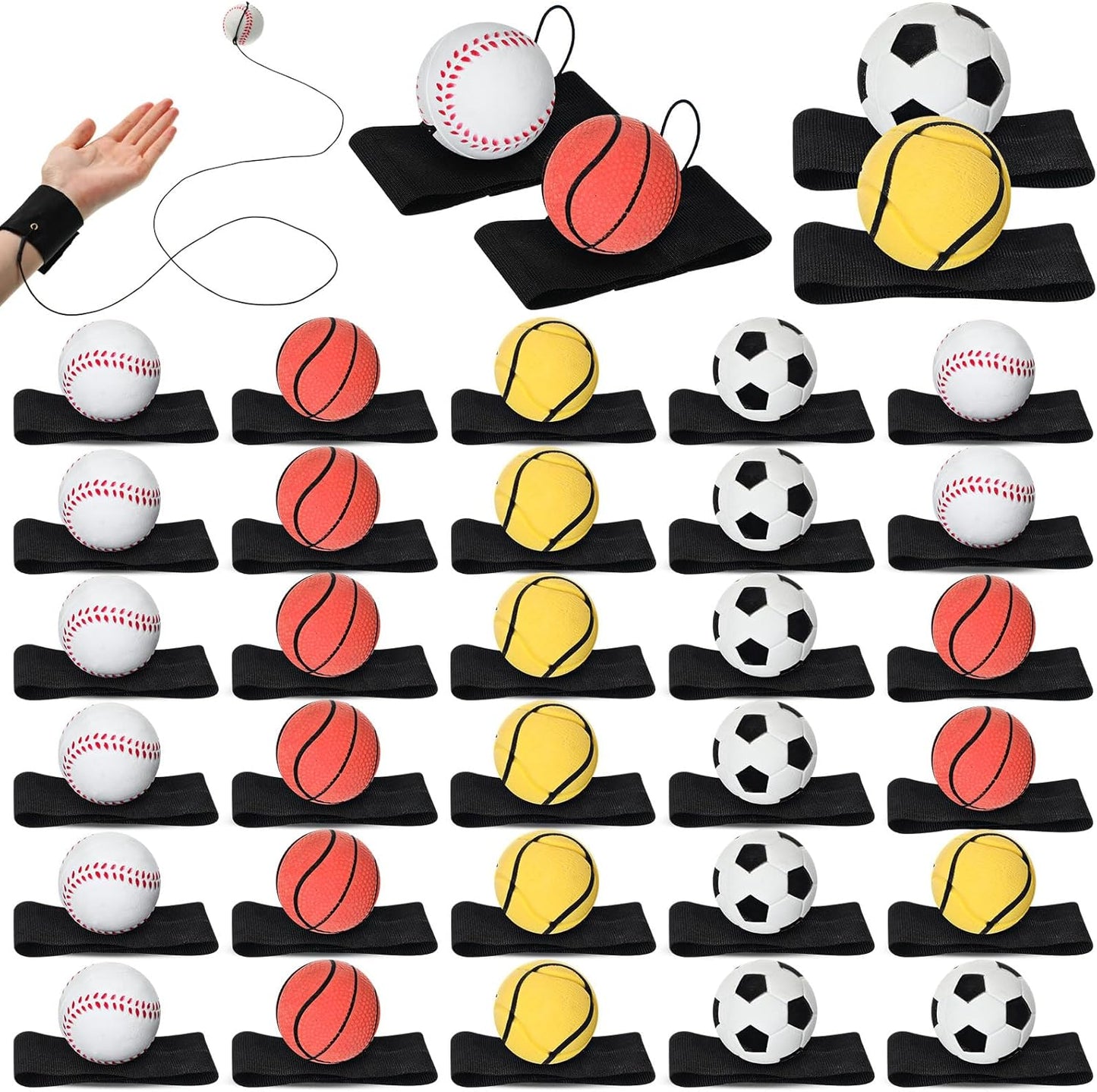 30 Pcs Wrist Return Balls for Sports Practice and Fun