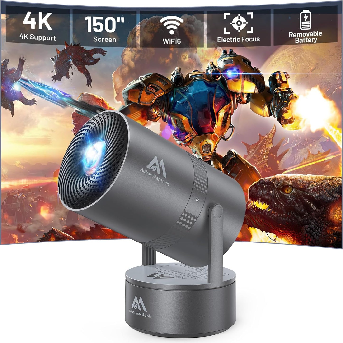 Portable Smart 4K Mini Projector 150'' Screen