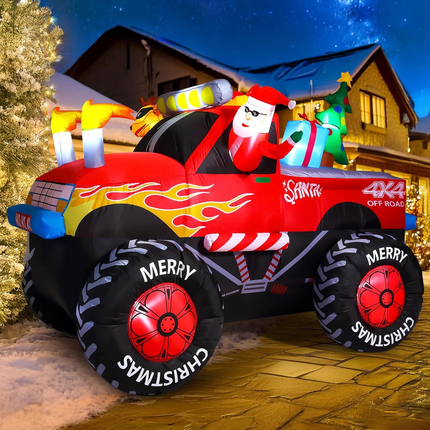 8.5 FT Long Santa Driving Monster Truck Inflatable for Christmas