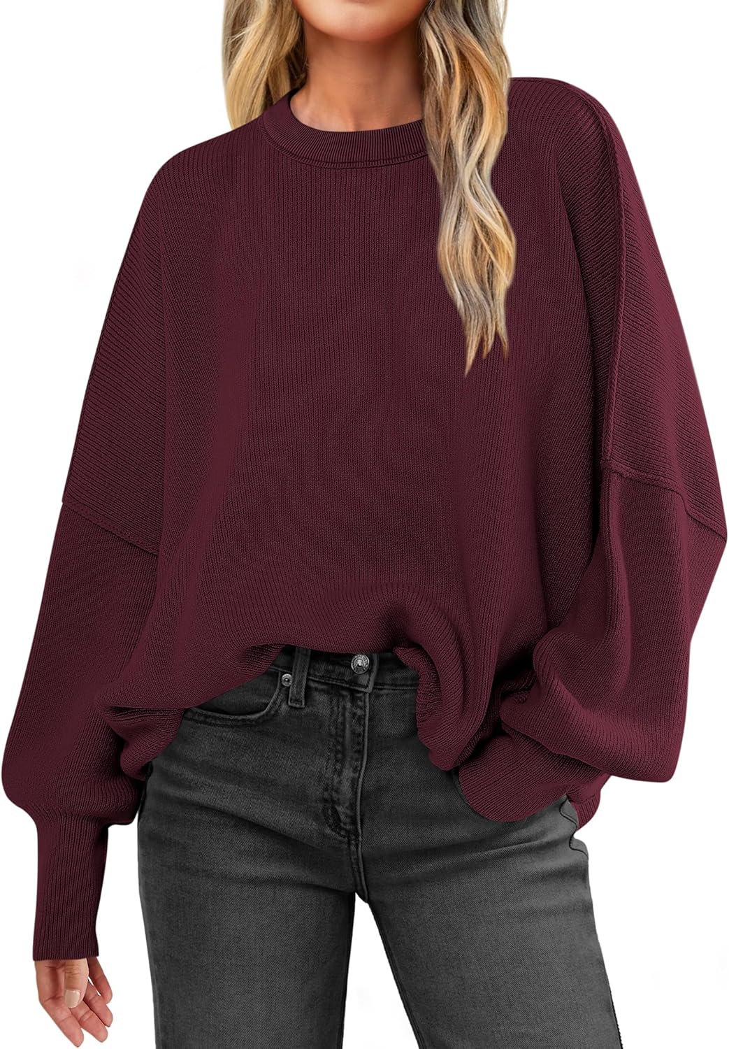 ANRABESS Women Crewneck Batwing Long Sleeve Cozy Sweater