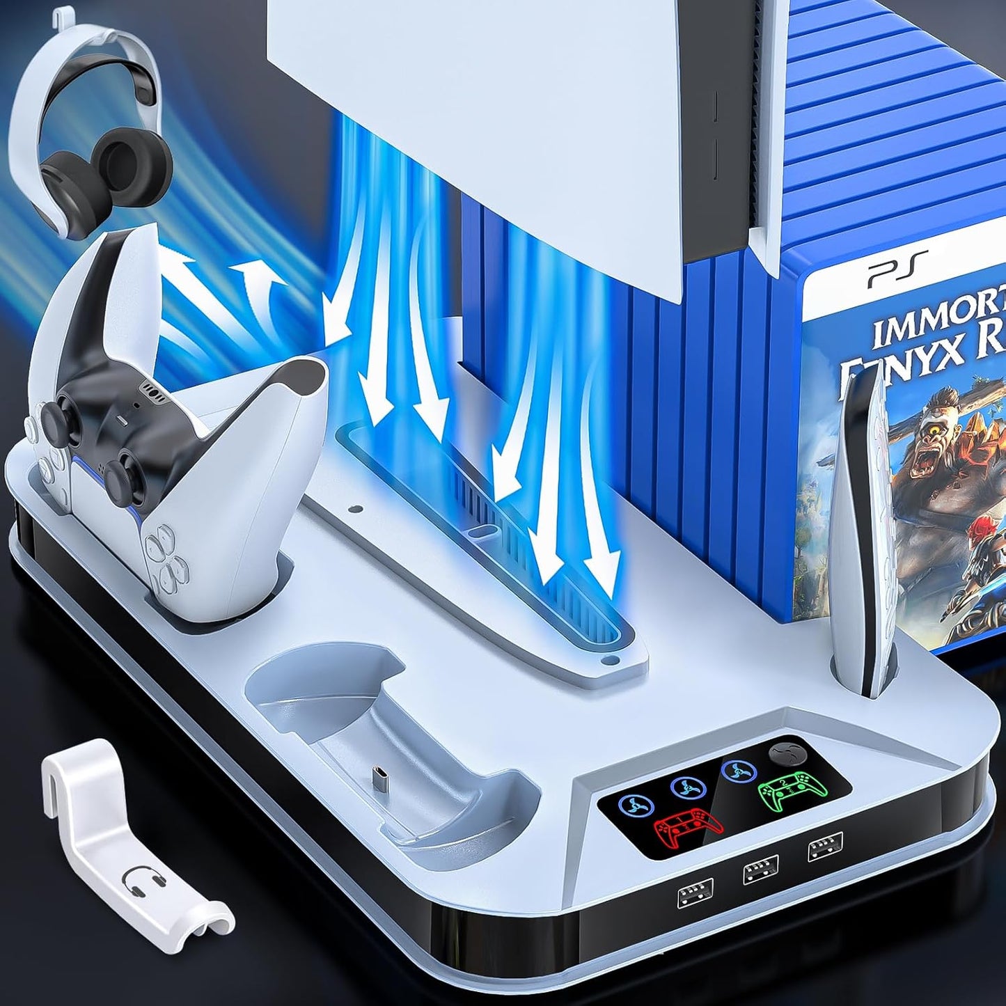 PS5 Cooling Station with Controller Charger and USB Hubs