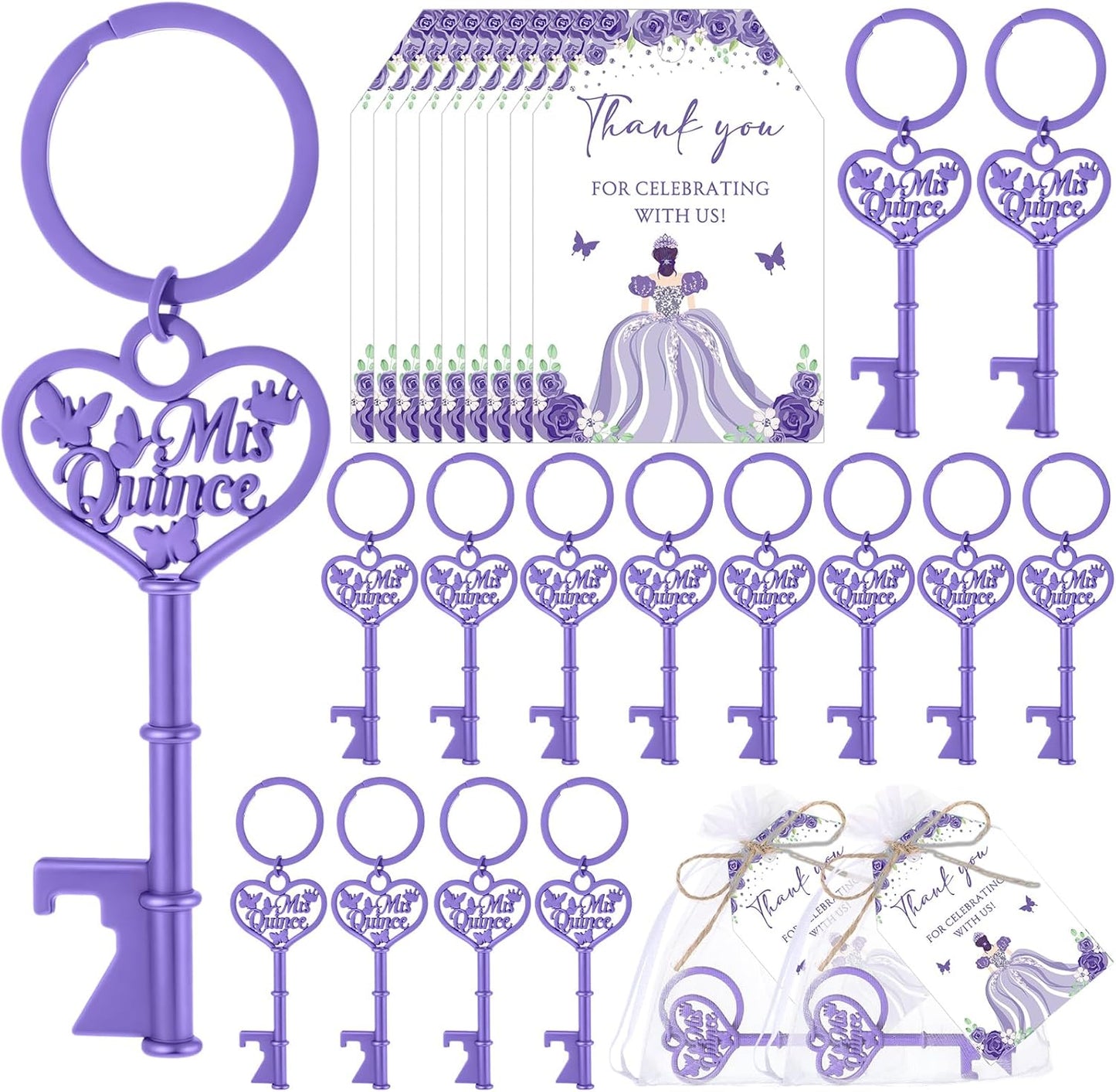 50 Sets Quinceanera Party Favors with Butterfly Keychain Openers