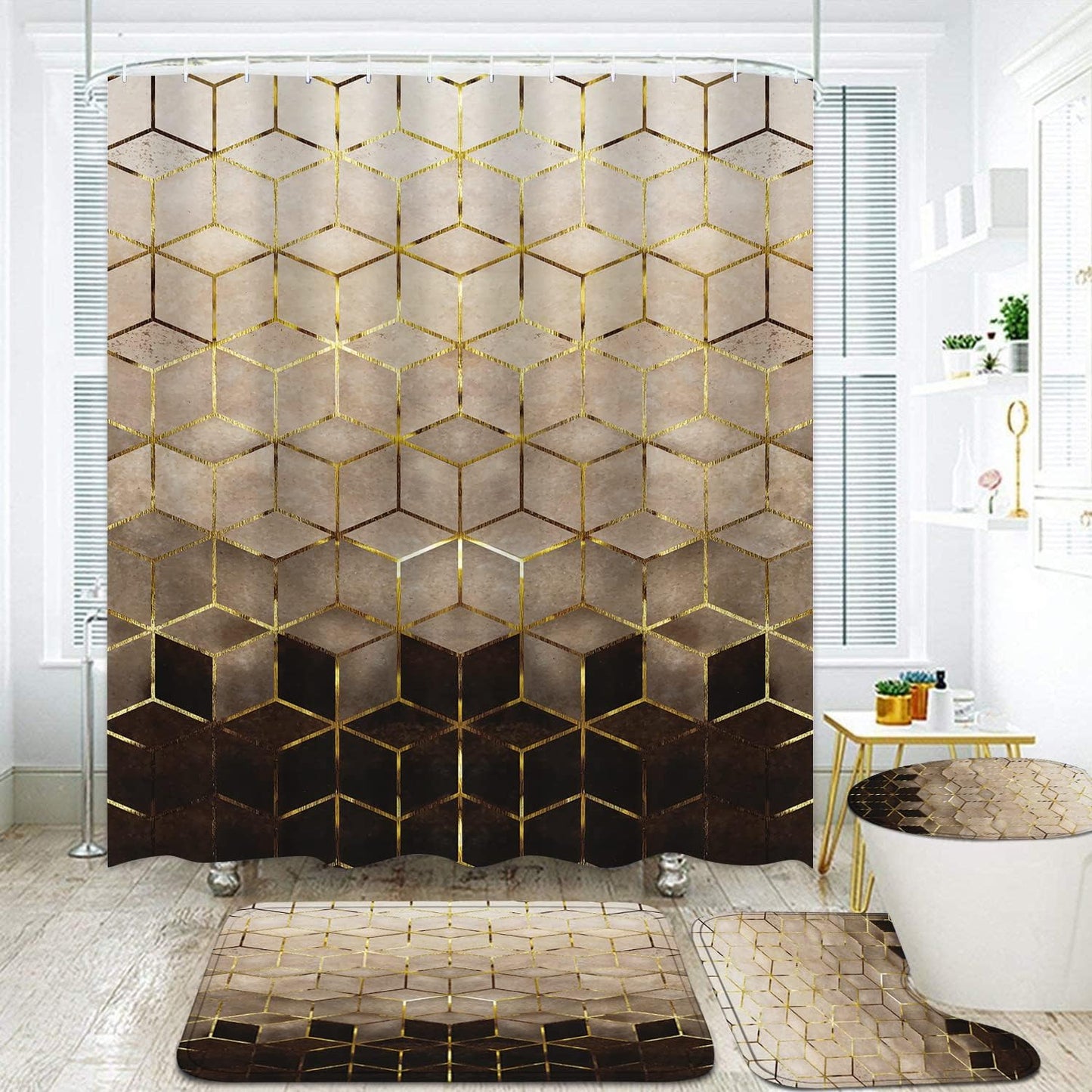 Golden Cubic Lines Shower Set by LQCOOL