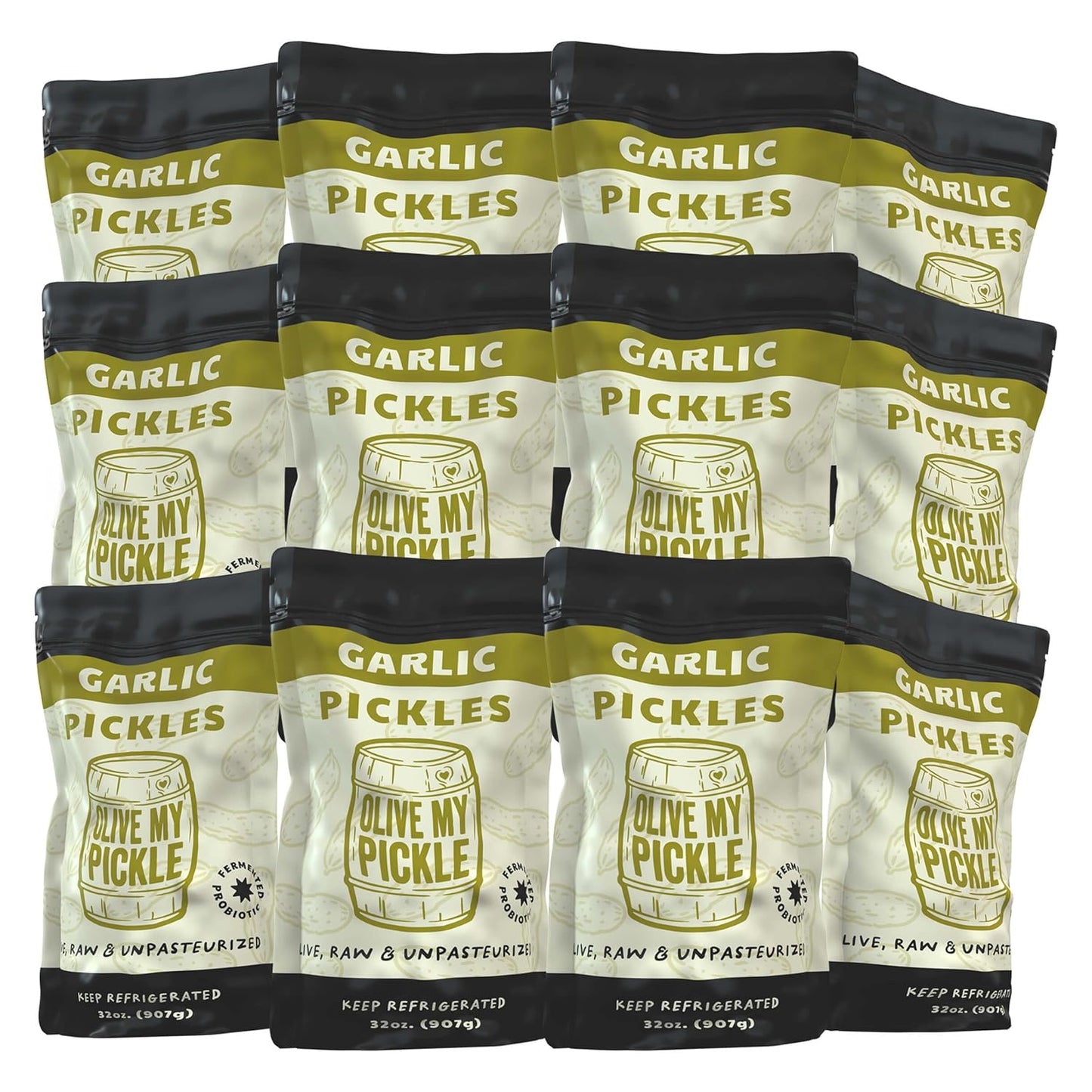 Fermented Garlic Dill Pickles for Gut Health - 12 Pack Bundle