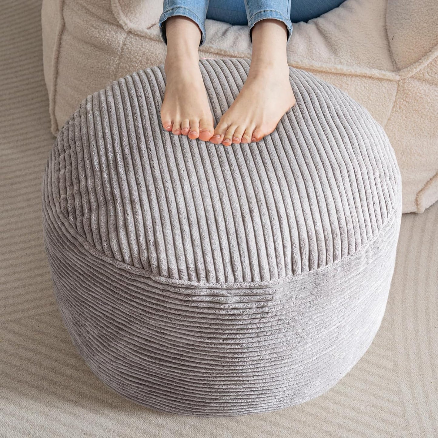 HIGOGOGO Round Stuffed Pouf Ottoman for Living Room Comfort