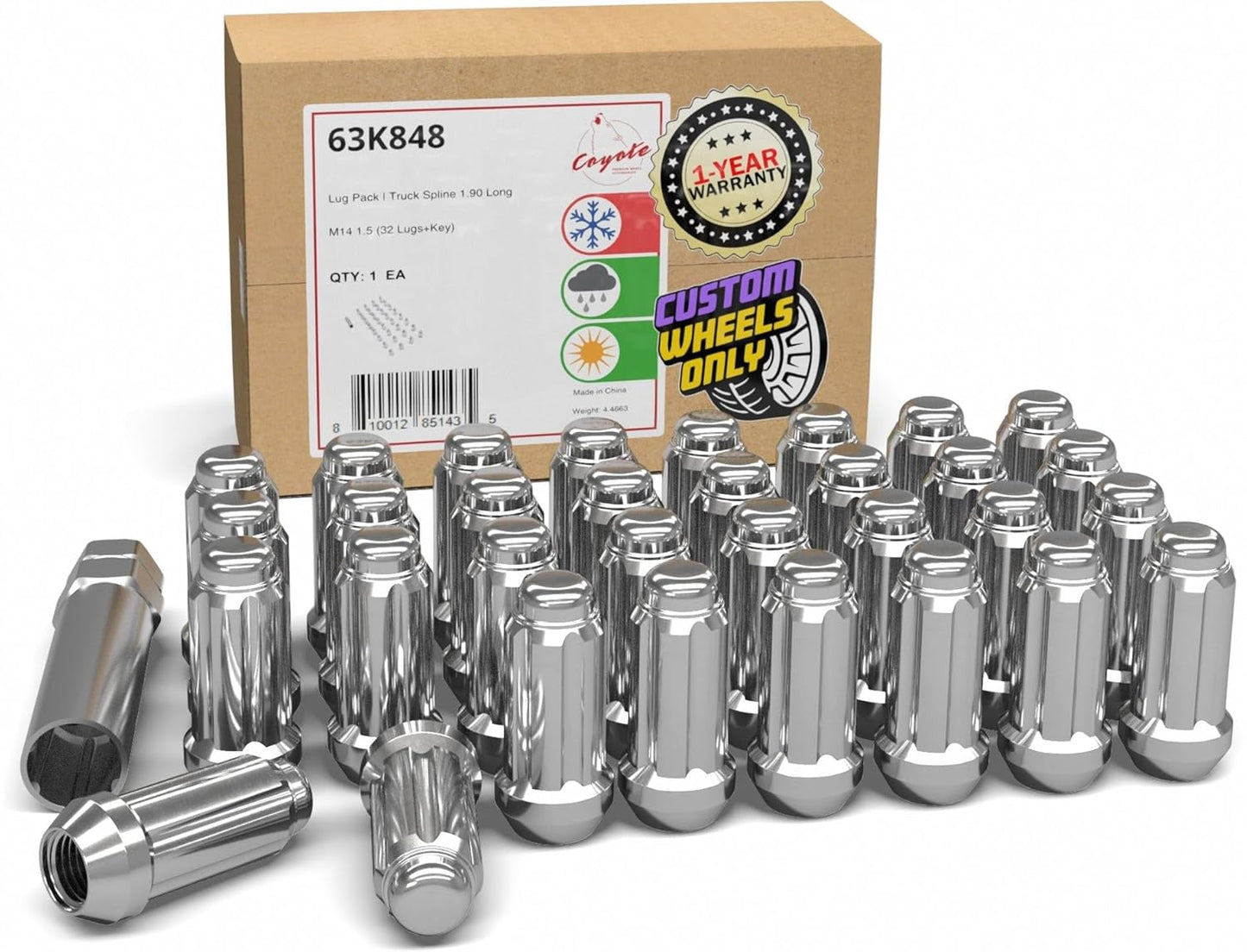 32 Pcs M14x1.5 Chrome Spline Lug Nuts for Trucks and SUVs