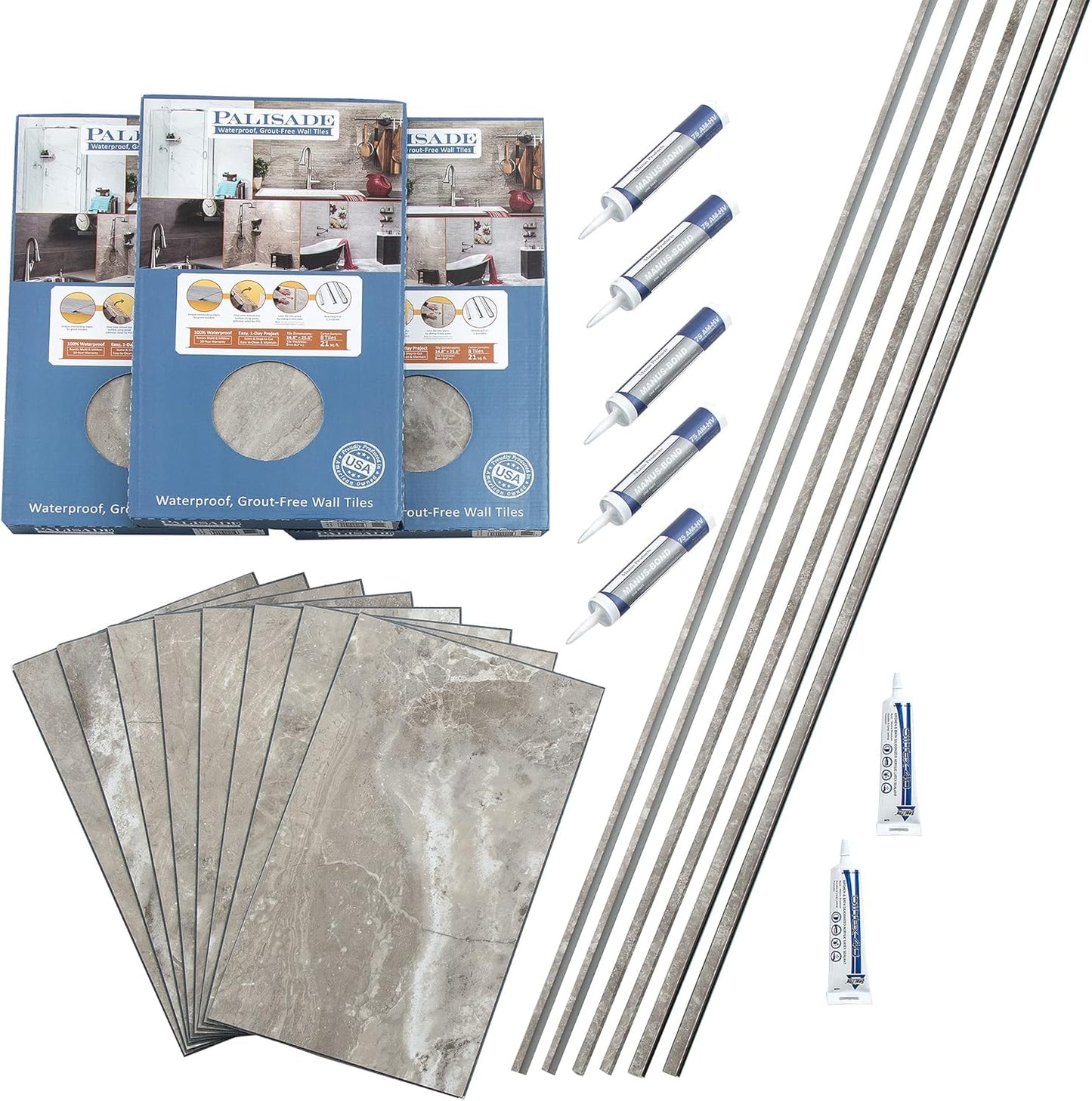 Palisade Interlocking Vinyl Tile Shower Kit in Venetian Marble