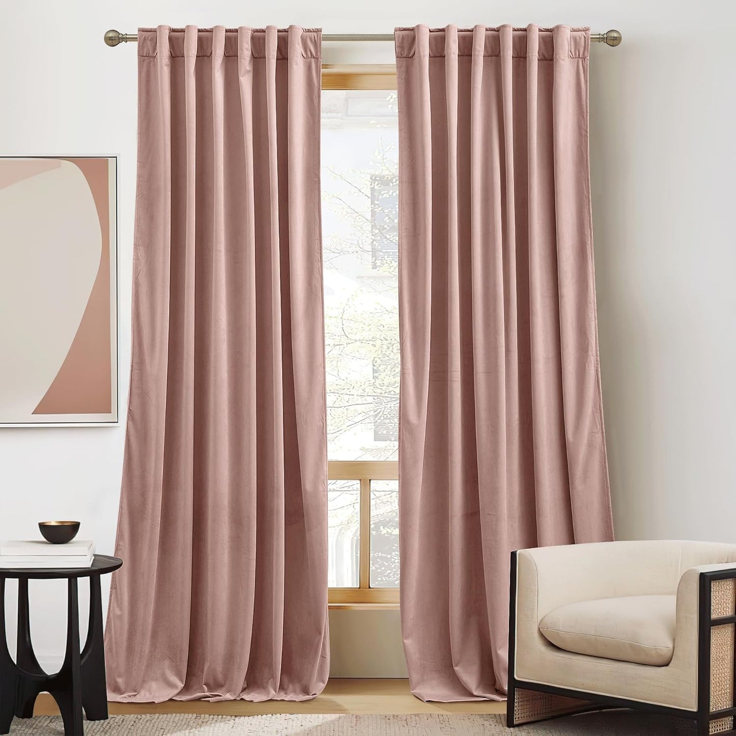 RYB HOME Back Tab Velvet Curtains for Elegant Living Spaces