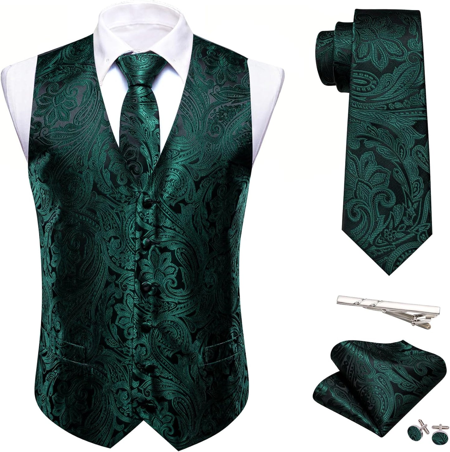 Barry.Wang Mens Suit Vest Set with Silk Jacquard Waistcoat & Tie
