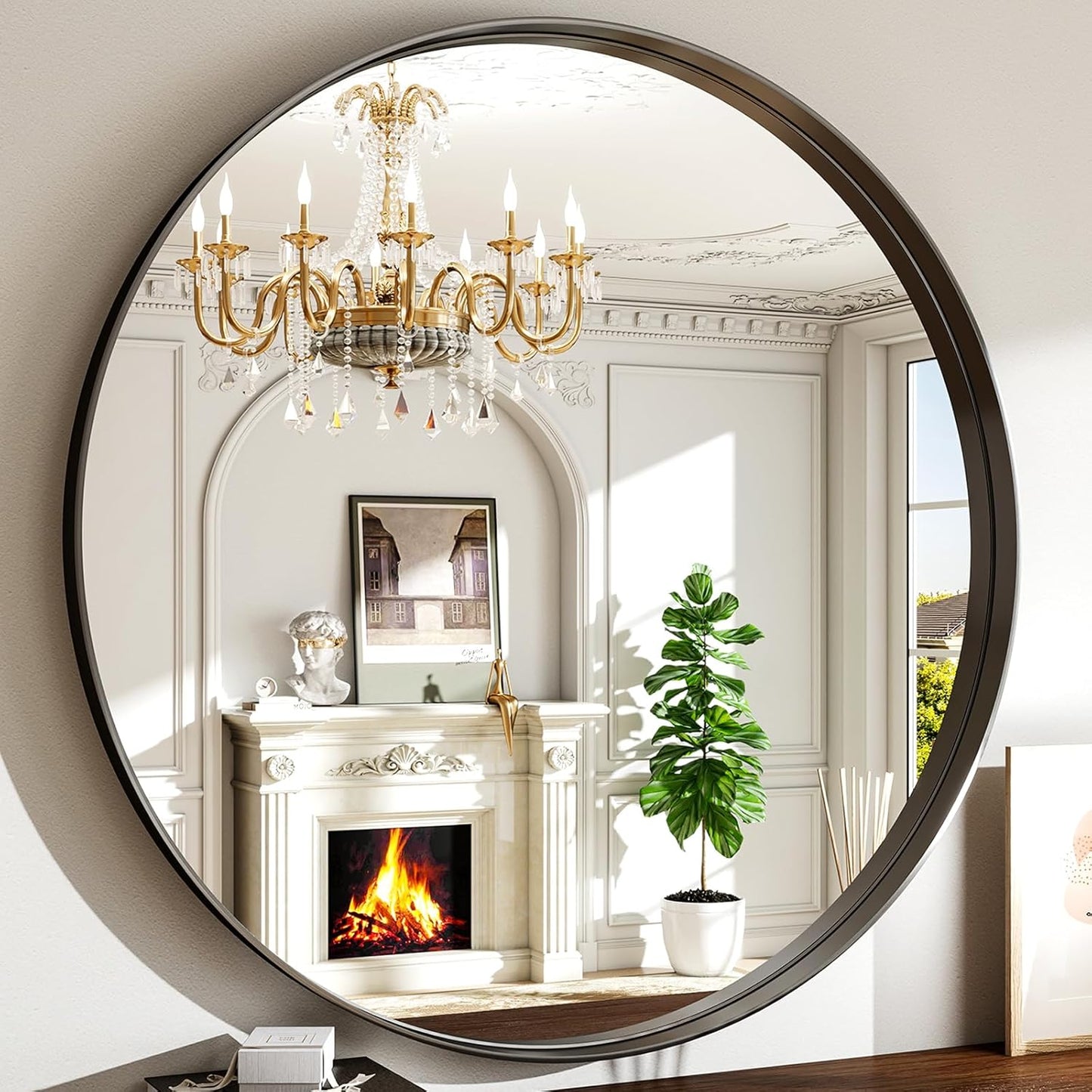 48 Inch Round Bathroom Mirror - Modern Wall Mounted Decor