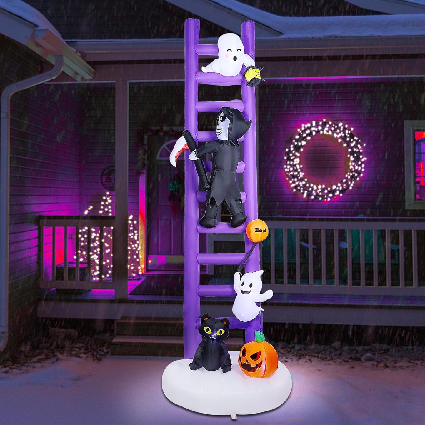 Joliyoou 10FT Halloween Inflatable Ladder with Ghosts & Pumpkins