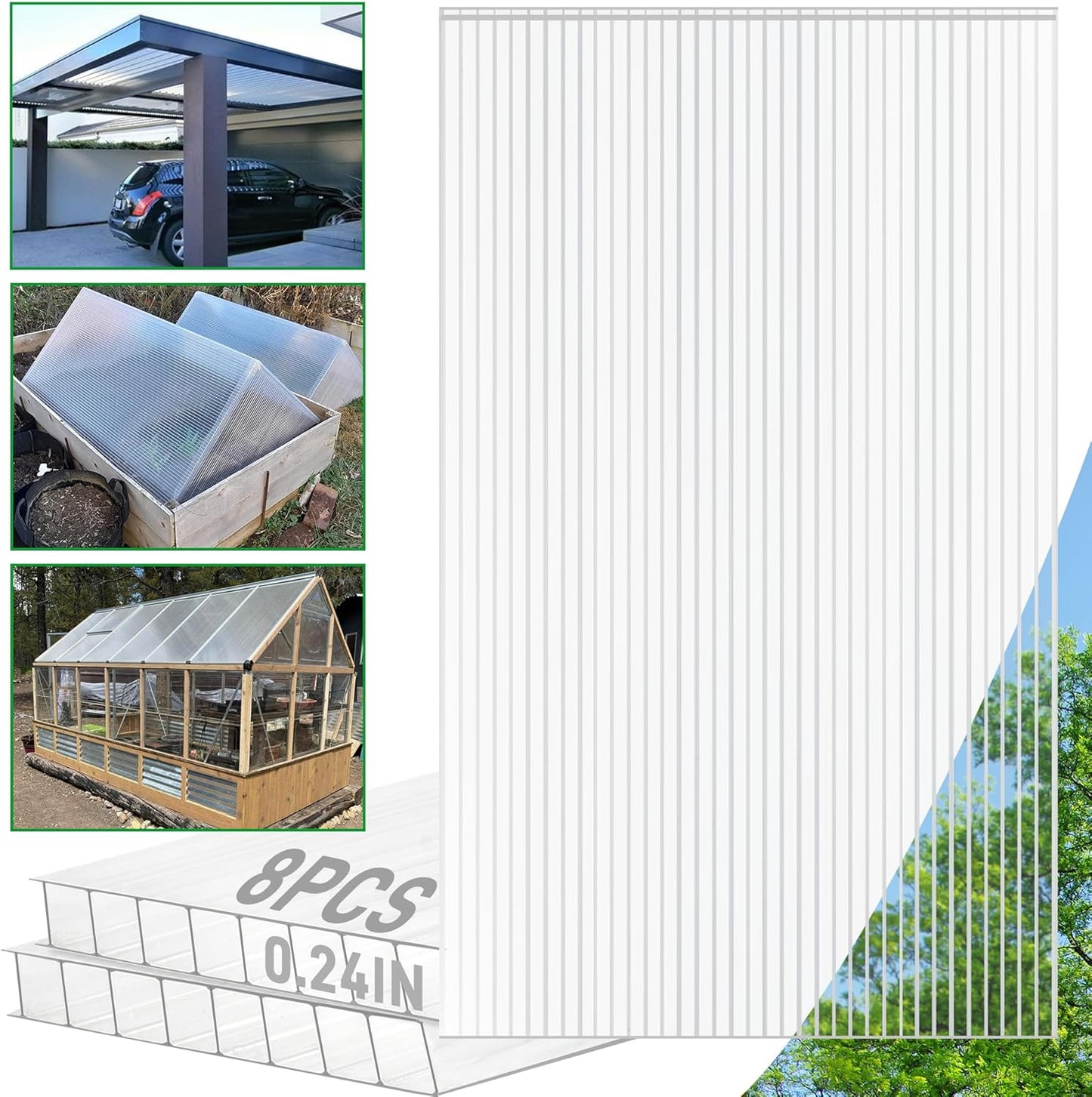 8 Pack Polycarbonate Greenhouse Panels for All Weather Use