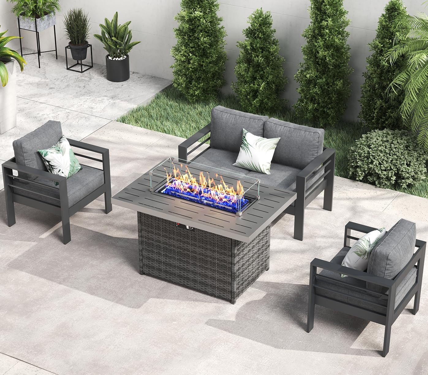 LayinSun Aluminum Furniture Set with Fire Pit Table for Outdoors