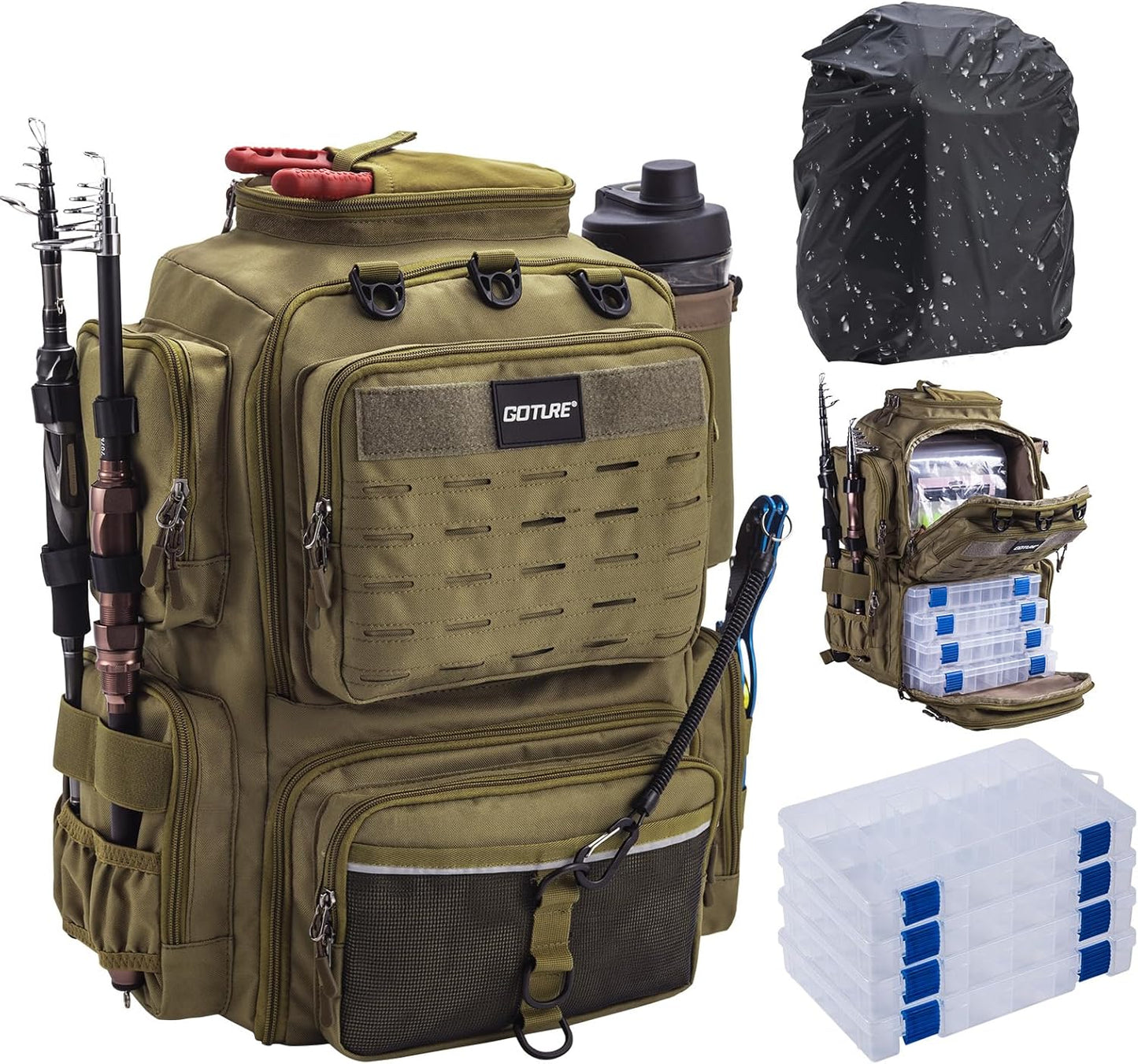 Goture Fishing Backpack w/ Rod Holders | 45L Storage Bag