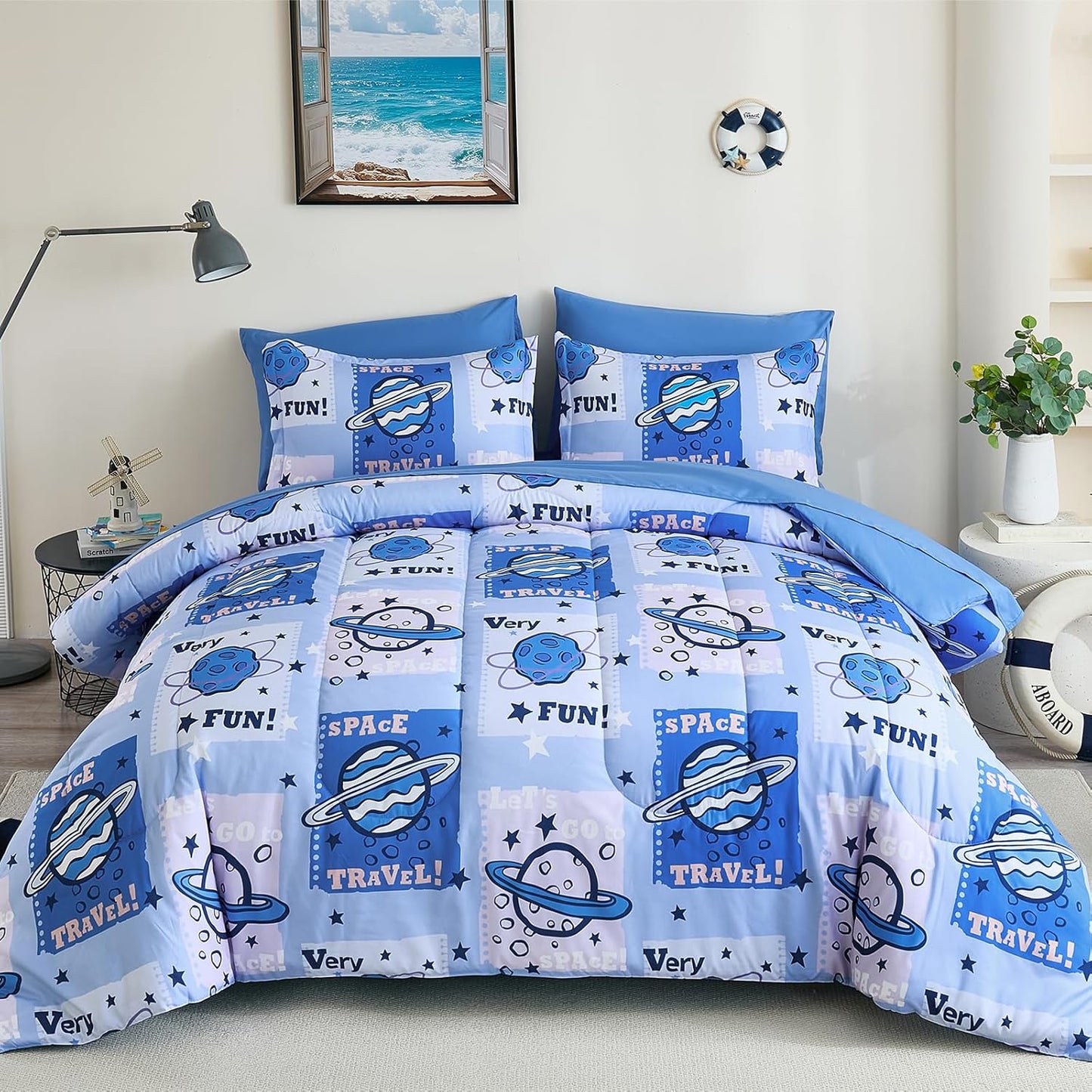 Drucon Kids Space Comforter Set Bed in A Bag Twin Size 6 Piece