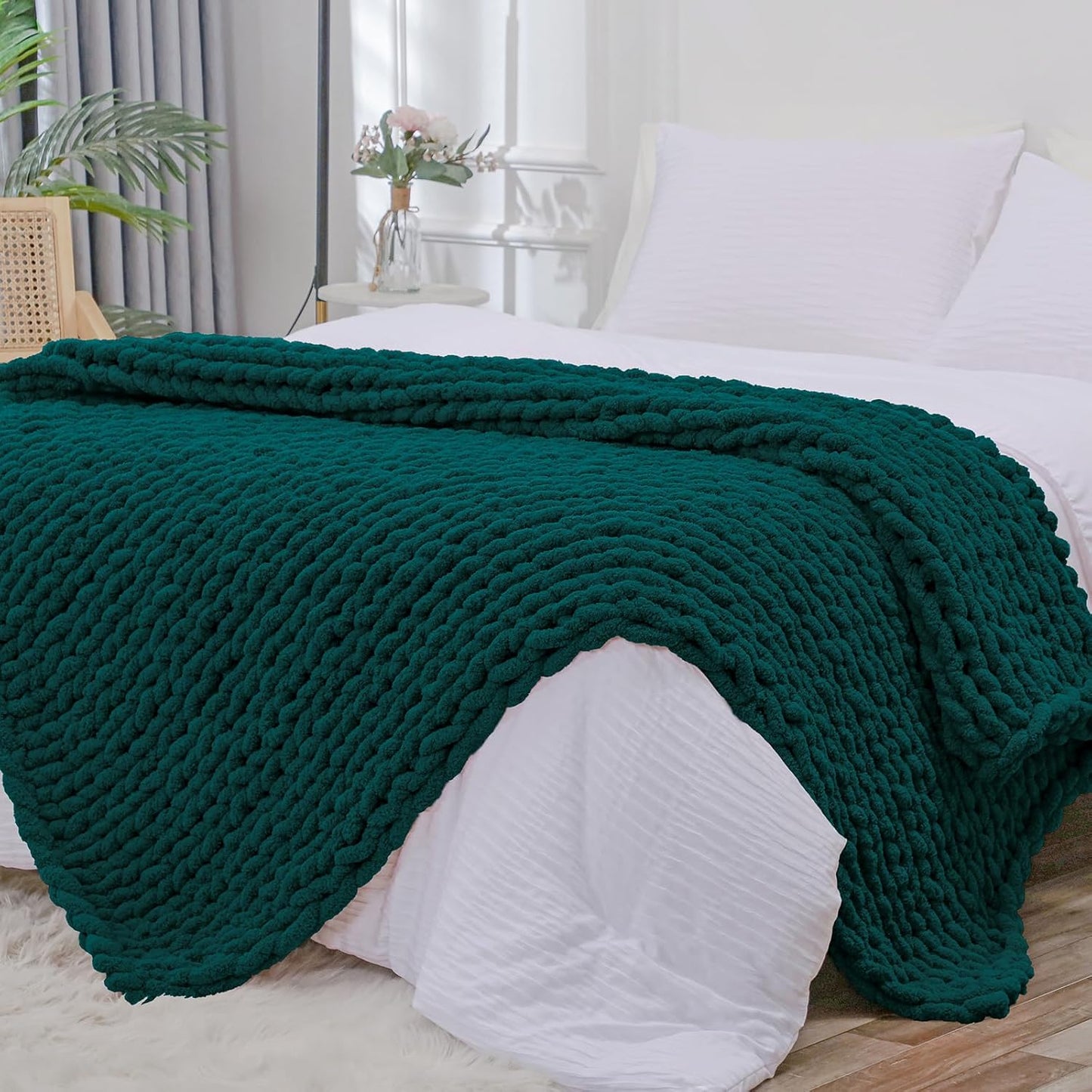 Bigacogo Chunky Knit Throw Blanket for Couch, Cozy Soft Design