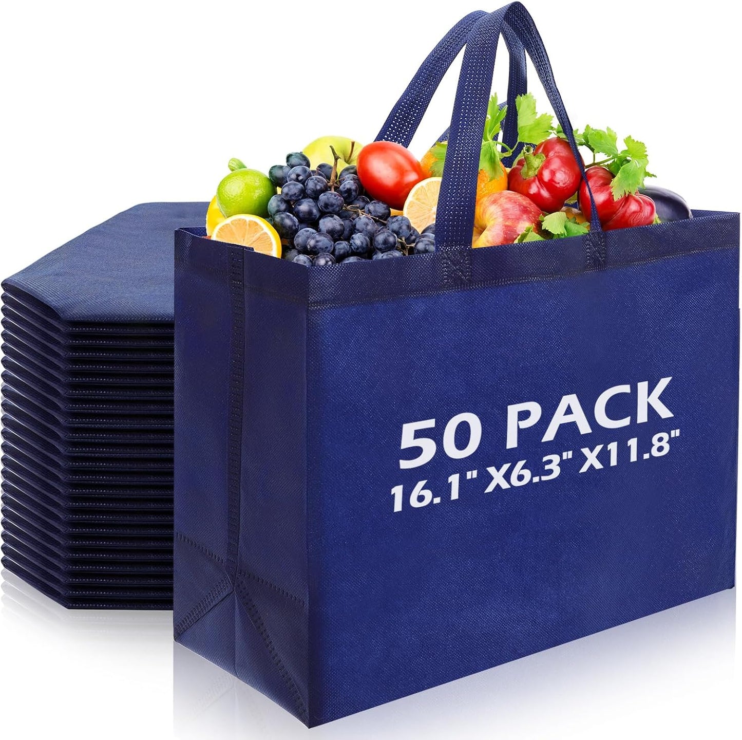 50 Pcs Extra Large Reusable Tote Bags for Grocery Shopping
