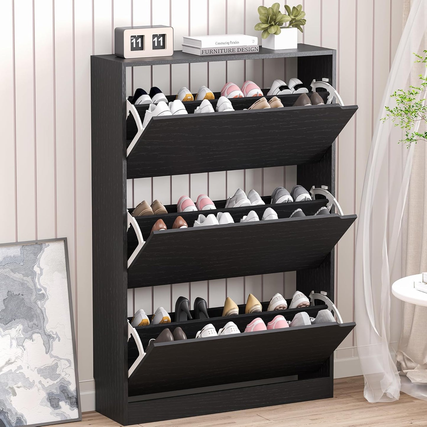 Shoe Storage Cabinet with 3 Flip Drawers for Entryway Use