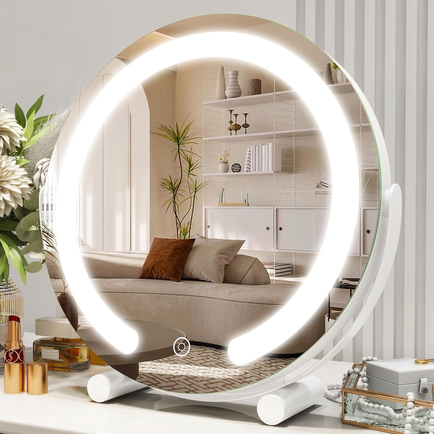 12 Inch Round Light Up Makeup Mirror with Smart Touch Control