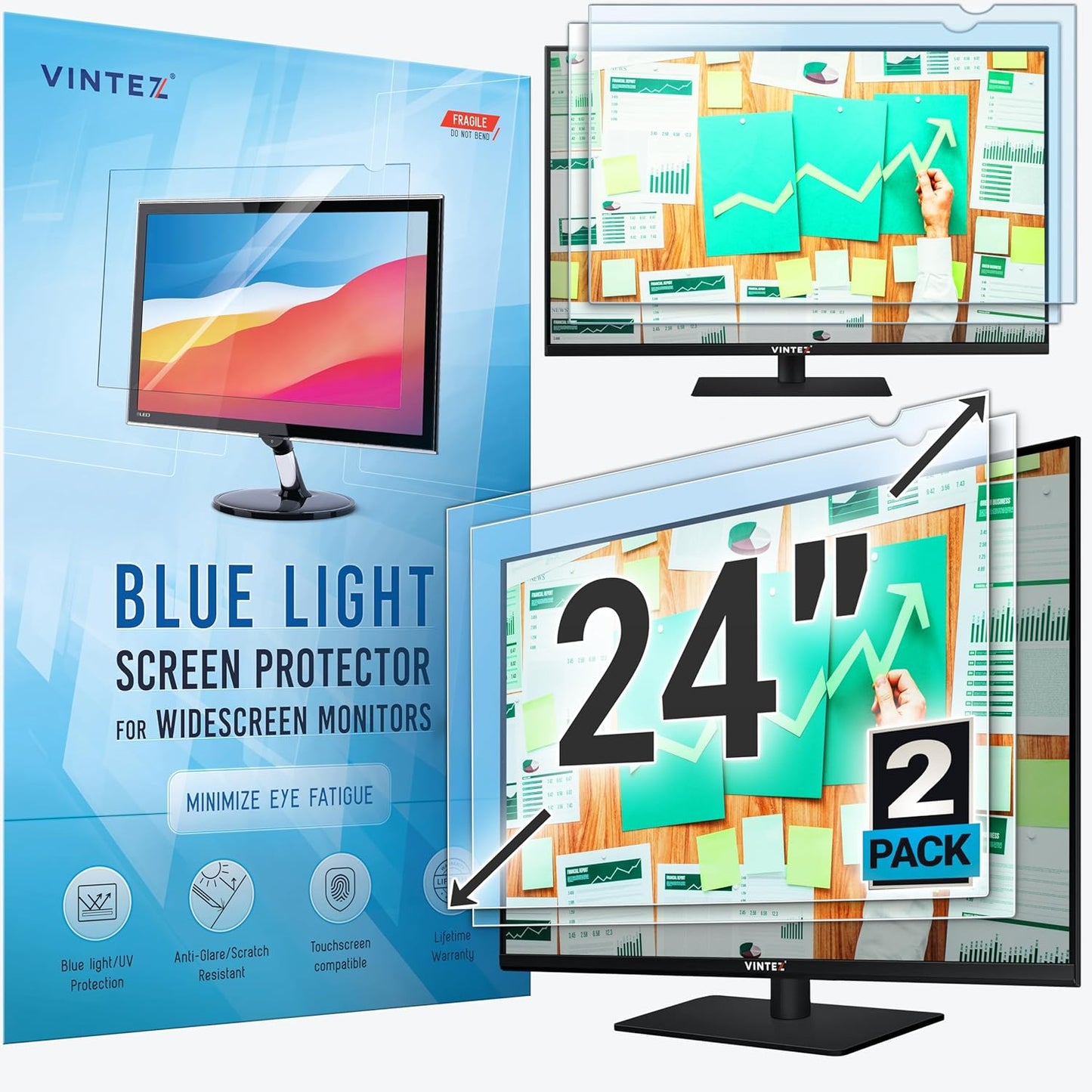 24 inch Anti-Glare Blue Light Blocking Screen Protector Panel