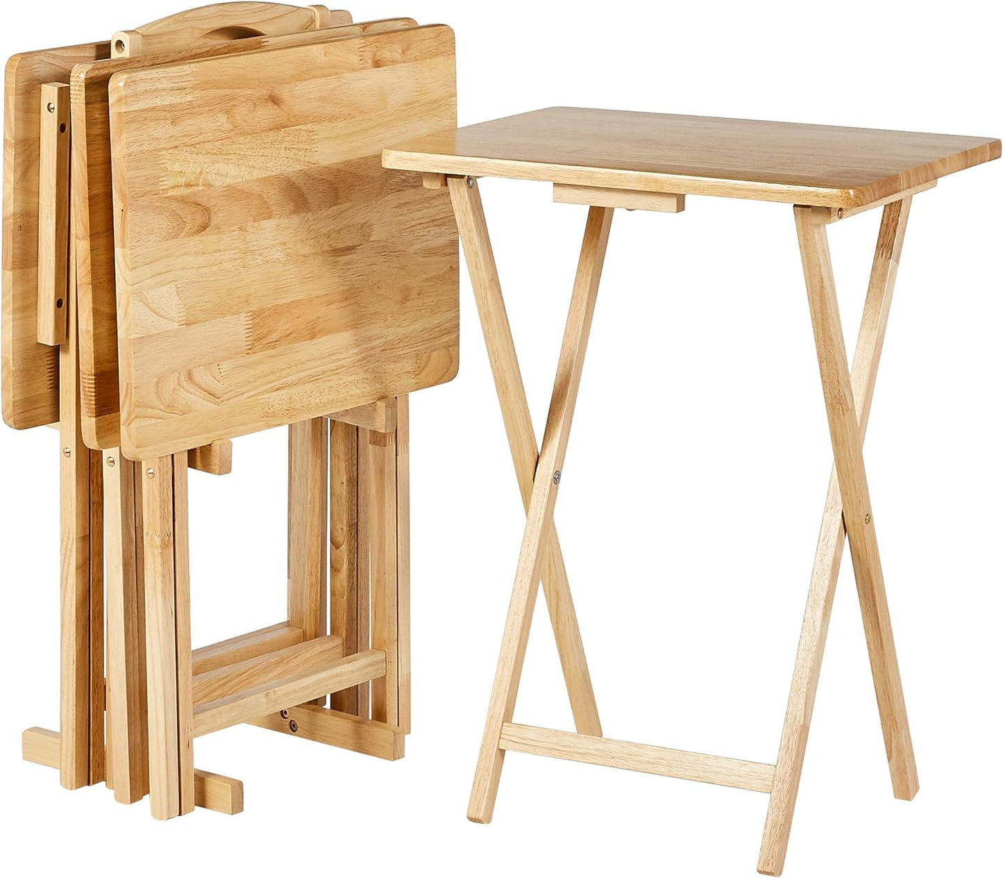 Basics Portable TV Dinner Tray Table Set - Space-Saving Storage Rack for Easy Dining