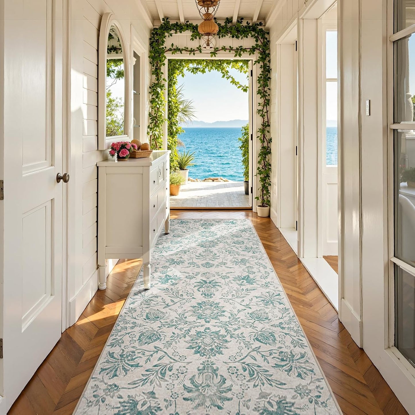 Vintage-Inspired Floral Runner Rug for Kitchen and Hallway