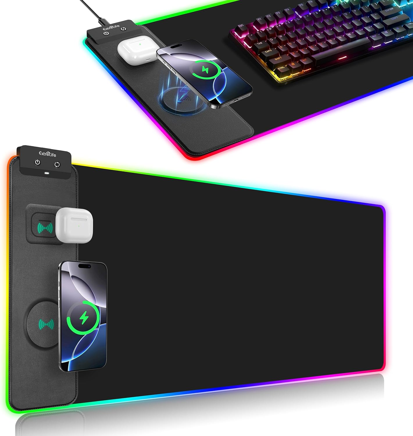 Wireless Charging Mouse Pad with RGB Lighting and Extra Large Size