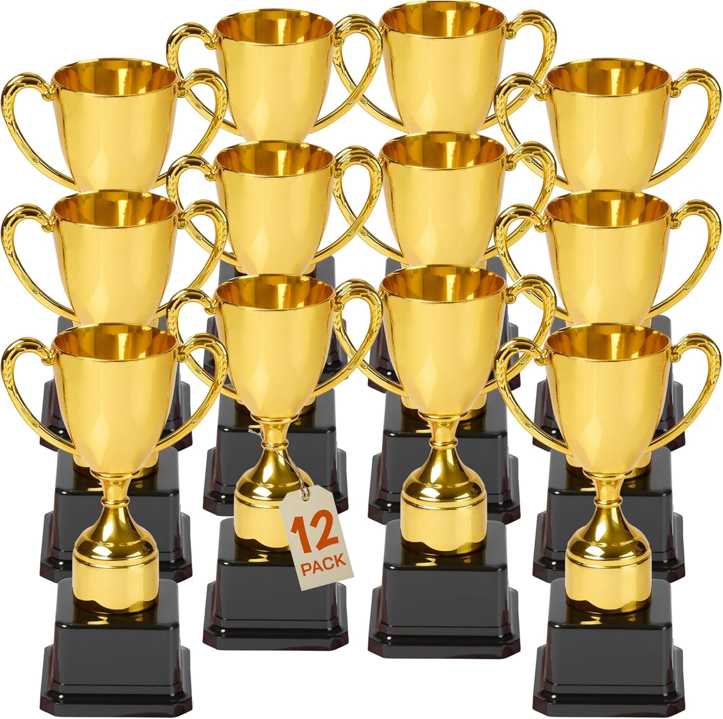 Fun Gold Plastic Trophies for Kids - 12 Pack of 7 Inch Awards
