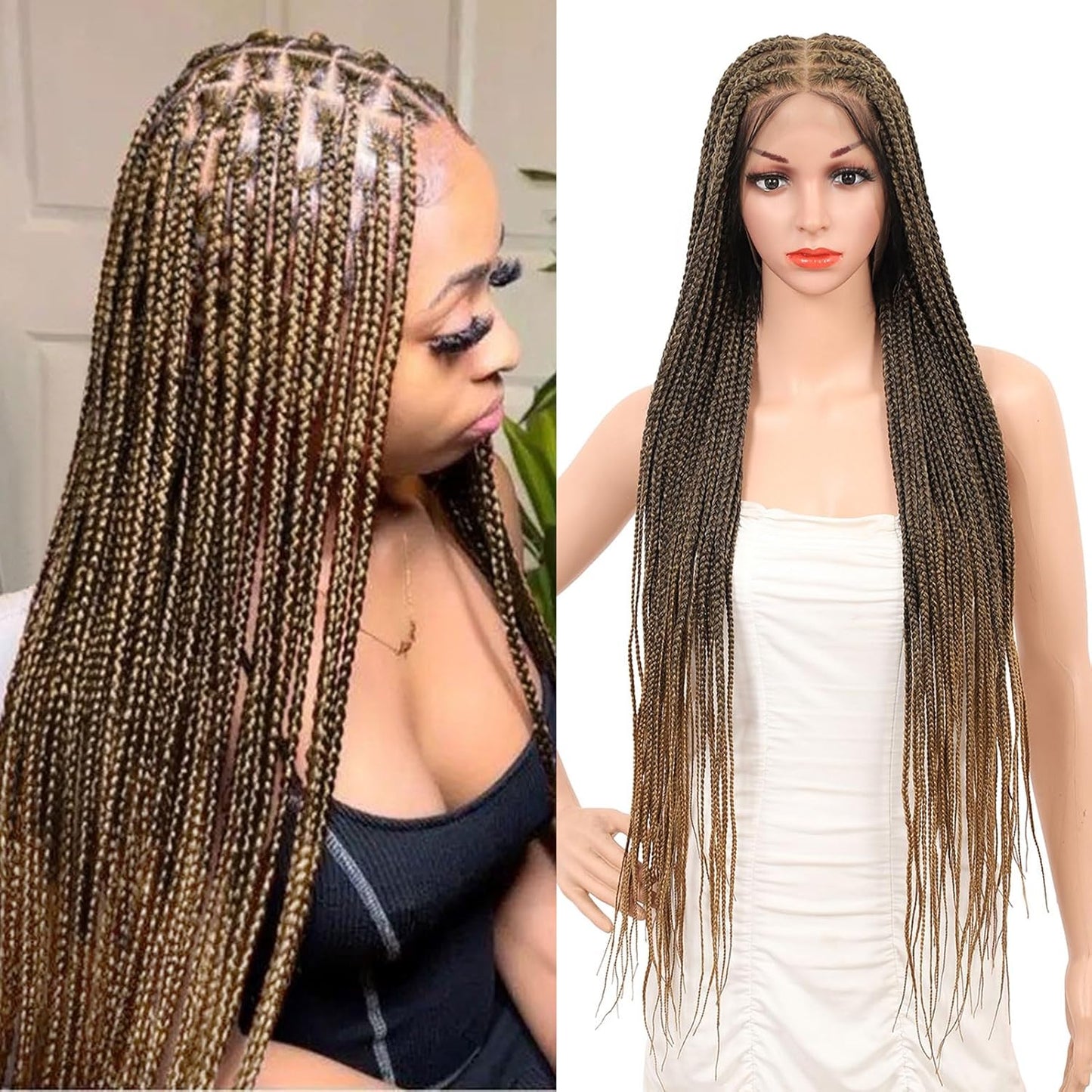 Brinbea 36 inch HD Lace Knotless Braided Wig for Women